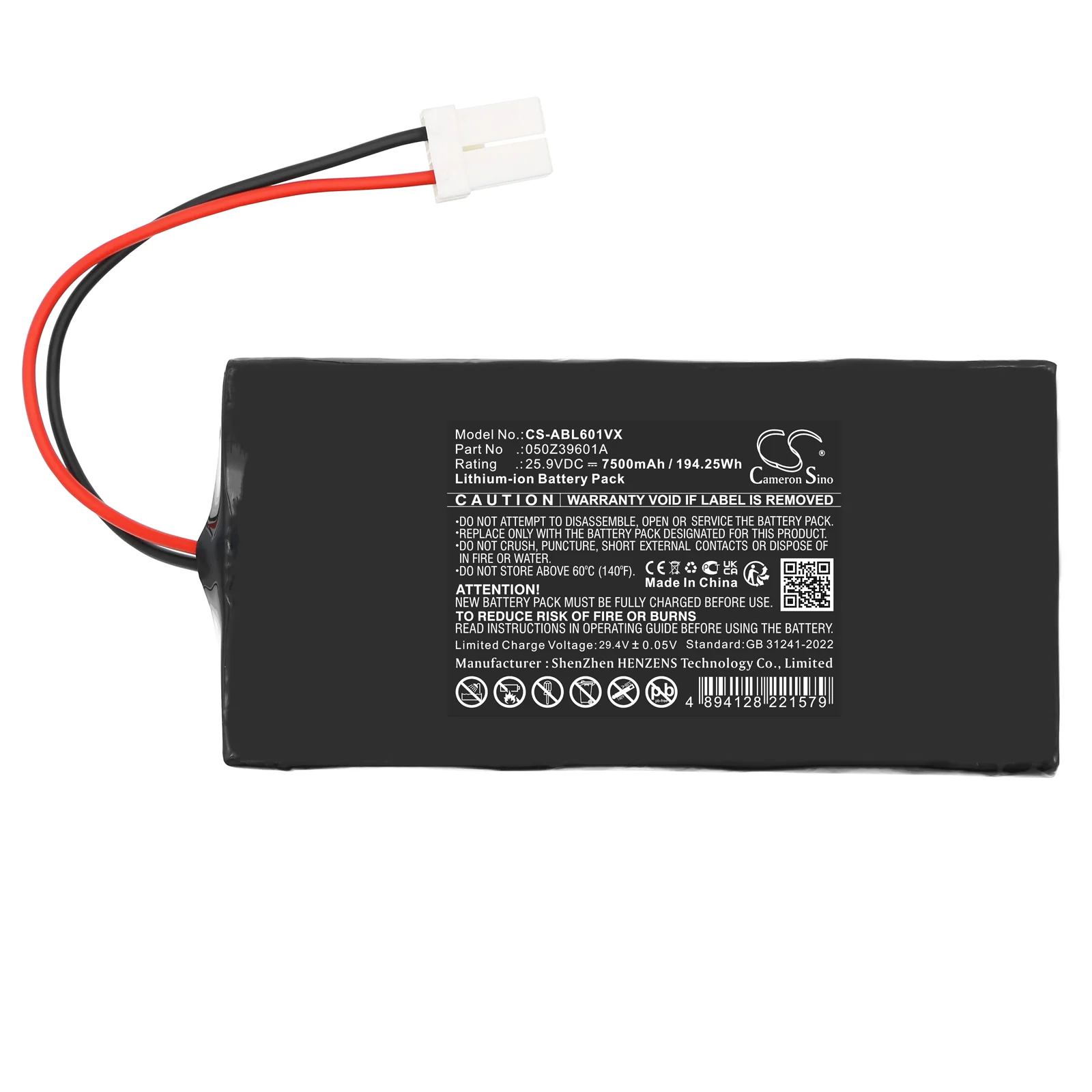 CS-ABL601VX : Battery for Ambrogio AM060L0V9Z, L60 Elite S+ - Replaces Ambrogio 050Z39601A, A060EL0 - Image 4