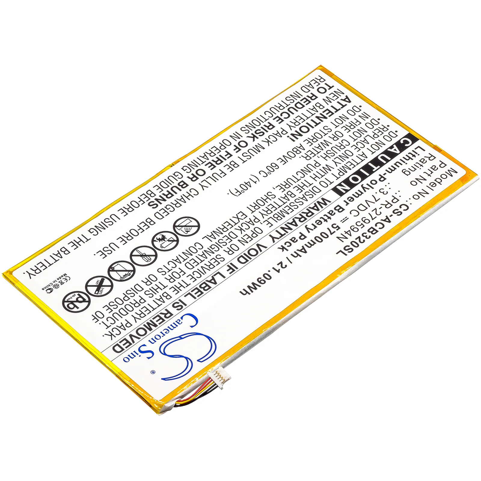 CS-ACB320SL : Battery for Acer Iconia One 10 B3-A20, Iconia Tab 10 A3-A40, A5008 and others - Replaces Acer PR-279594N, PR-279594N(1ICP3/95/94-2), KT.0020H.002 - Image 2