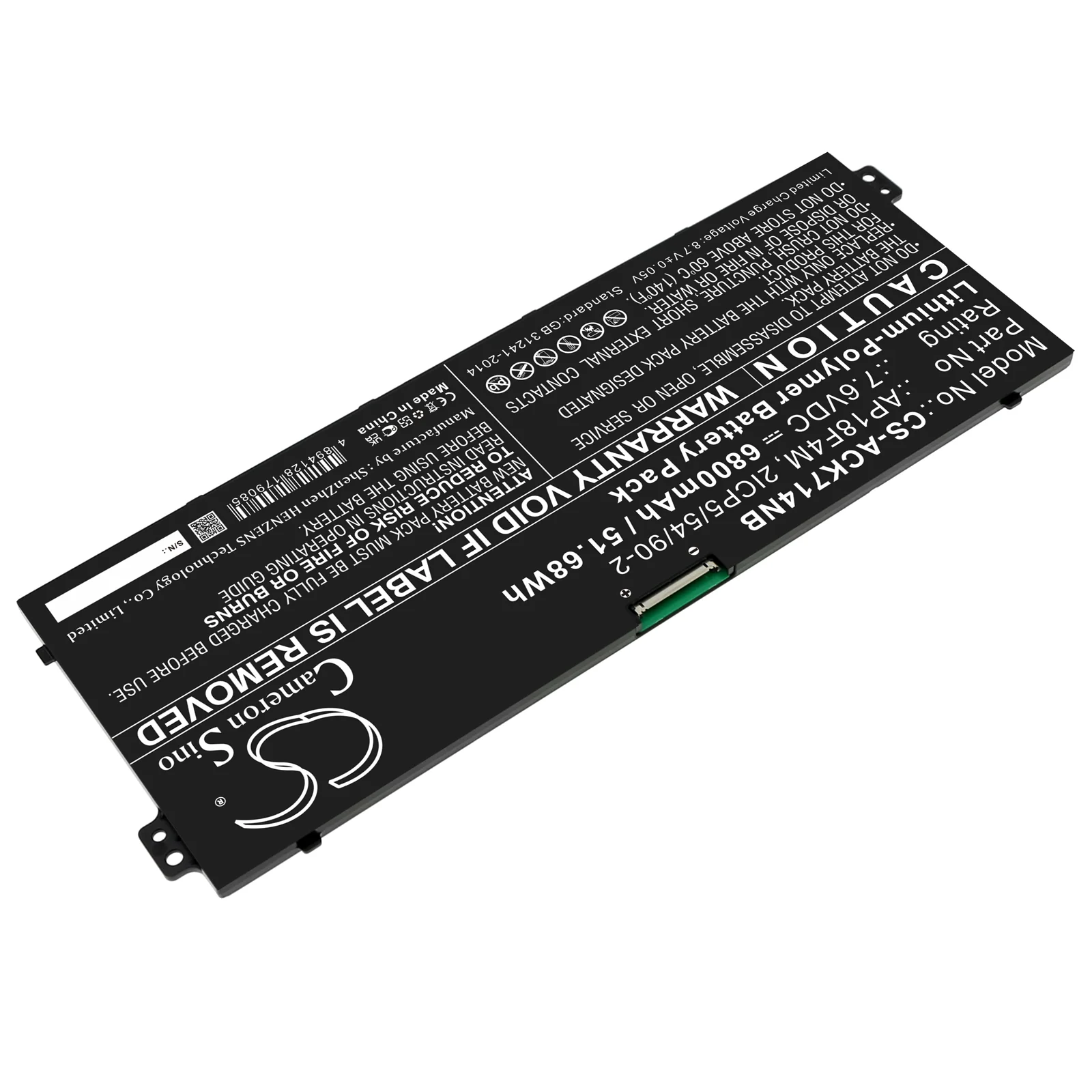 CS-ACK714NB : Battery for Acer Chromebook 714 CB714-1WT-53FX, Chromebook 715 CB715-1WT-39HZ, Chromebook 715 CB715-1WT-57H9 and others - Replaces Acer AP18F4M, KT.00404.001, 2ICP5/54/90-2 - Image 2