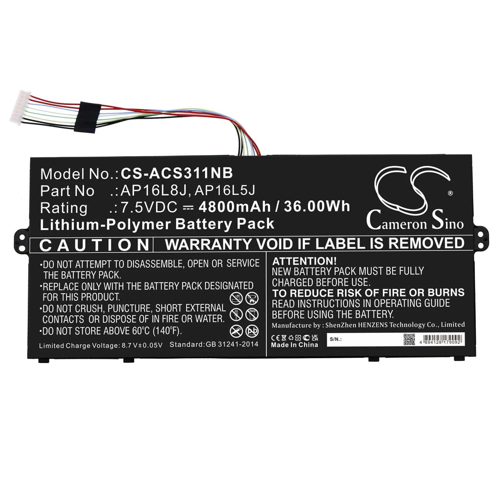 CS-ACS311NB : Battery for Acer Chromebook Spin 311 CP311-3H-K2RJ, Chromebook Spin 311 CP311-3H, Chromebook Spin 513 CP513-1H and others - Replaces Acer AP16L8J, KT.0020G.010, KT.00205.008 and others - Image 3