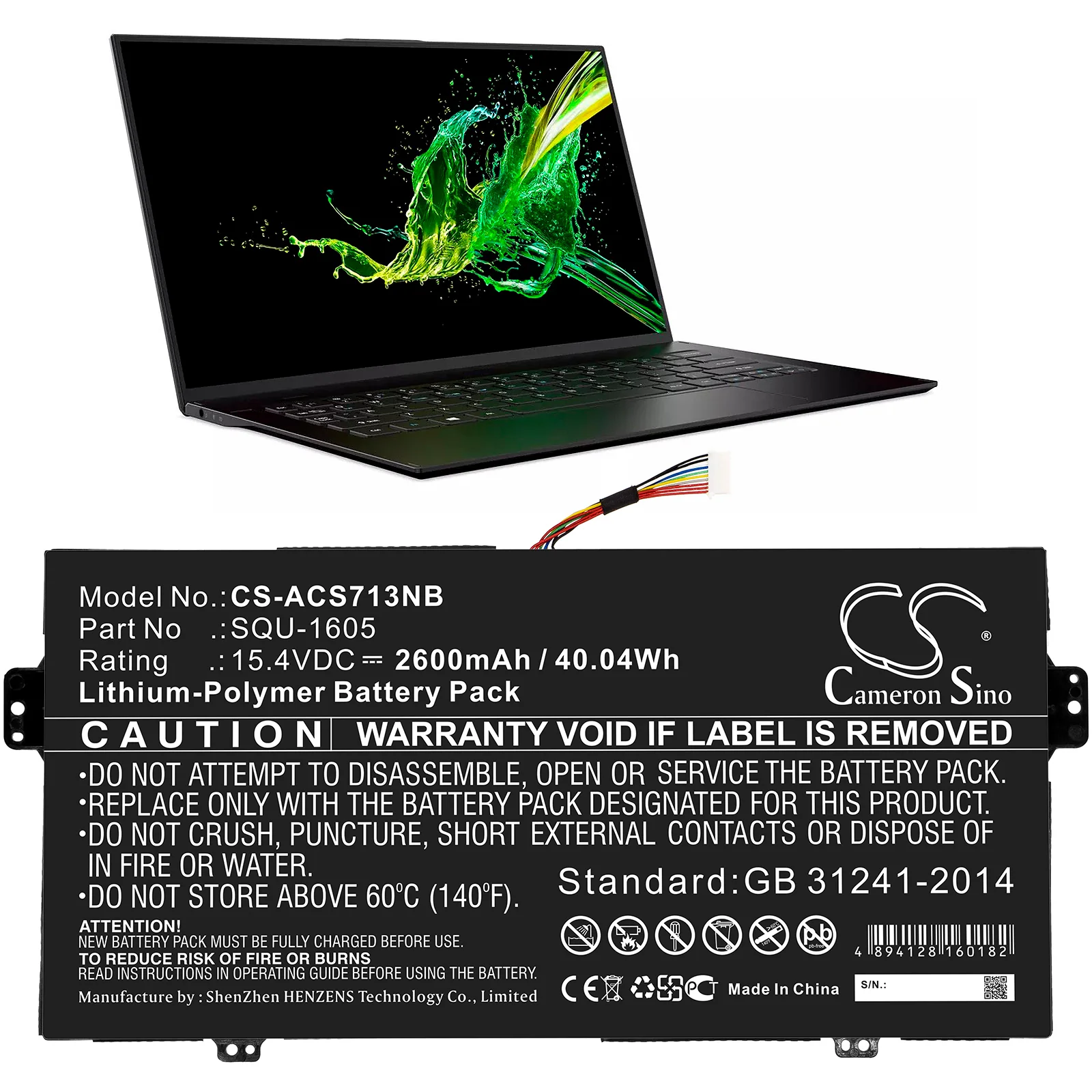 CS-ACS713NB : Battery for Acer SF713-51-M0AK, SF713-51-M16U, SF713-51-M6VV and others - Replaces Acer SQU-1605 - Image 5