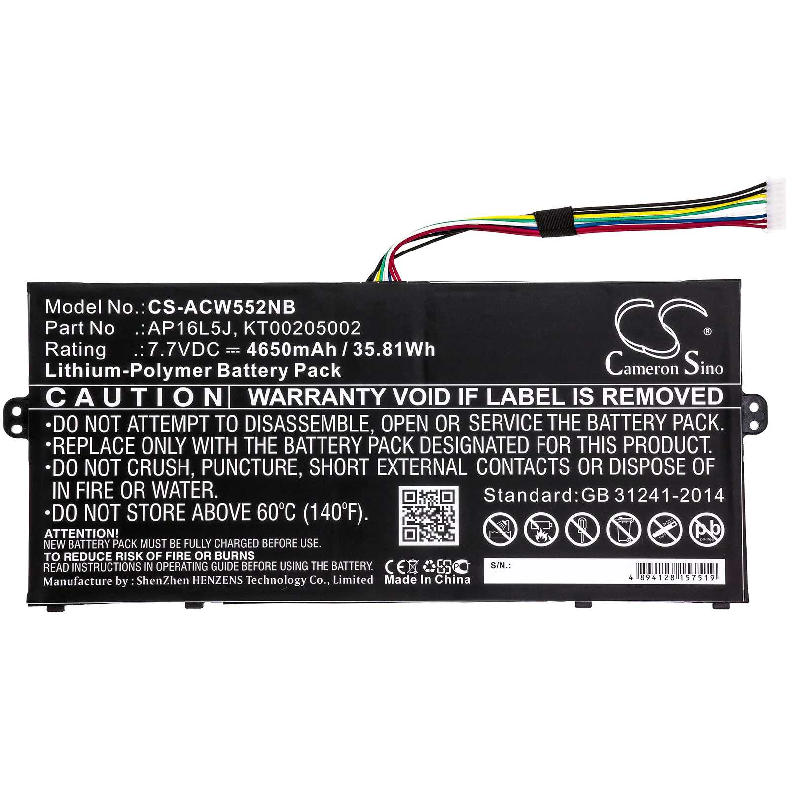 CS-ACW552NB : Battery for Acer swift 5 sf514-53t-58pj, TravelMate TMX514-51T-55R4, Spin 1 SP111-32N-C4D2 and others - Replaces Acer AP16L5J, KT00205002 - Image 3
