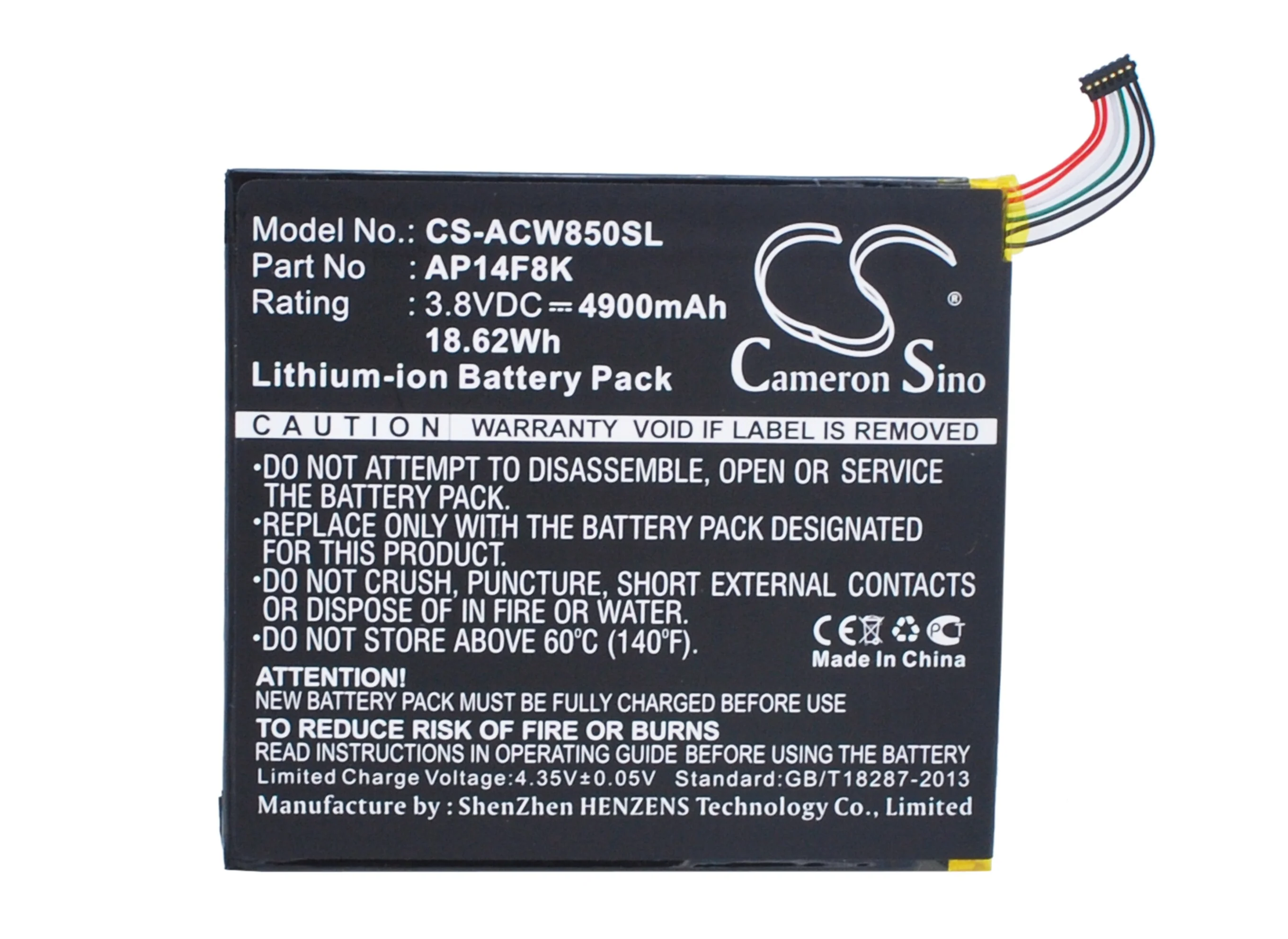 CS-ACW850SL : Battery for Acer Iconia Tab A1-850, Iconia Tab B1-810, Iconia Tab B1-820 and others - Replaces Acer AP14F8K, AP14F8K (1ICP4/101/110), KT.0010M.003 - Image 5