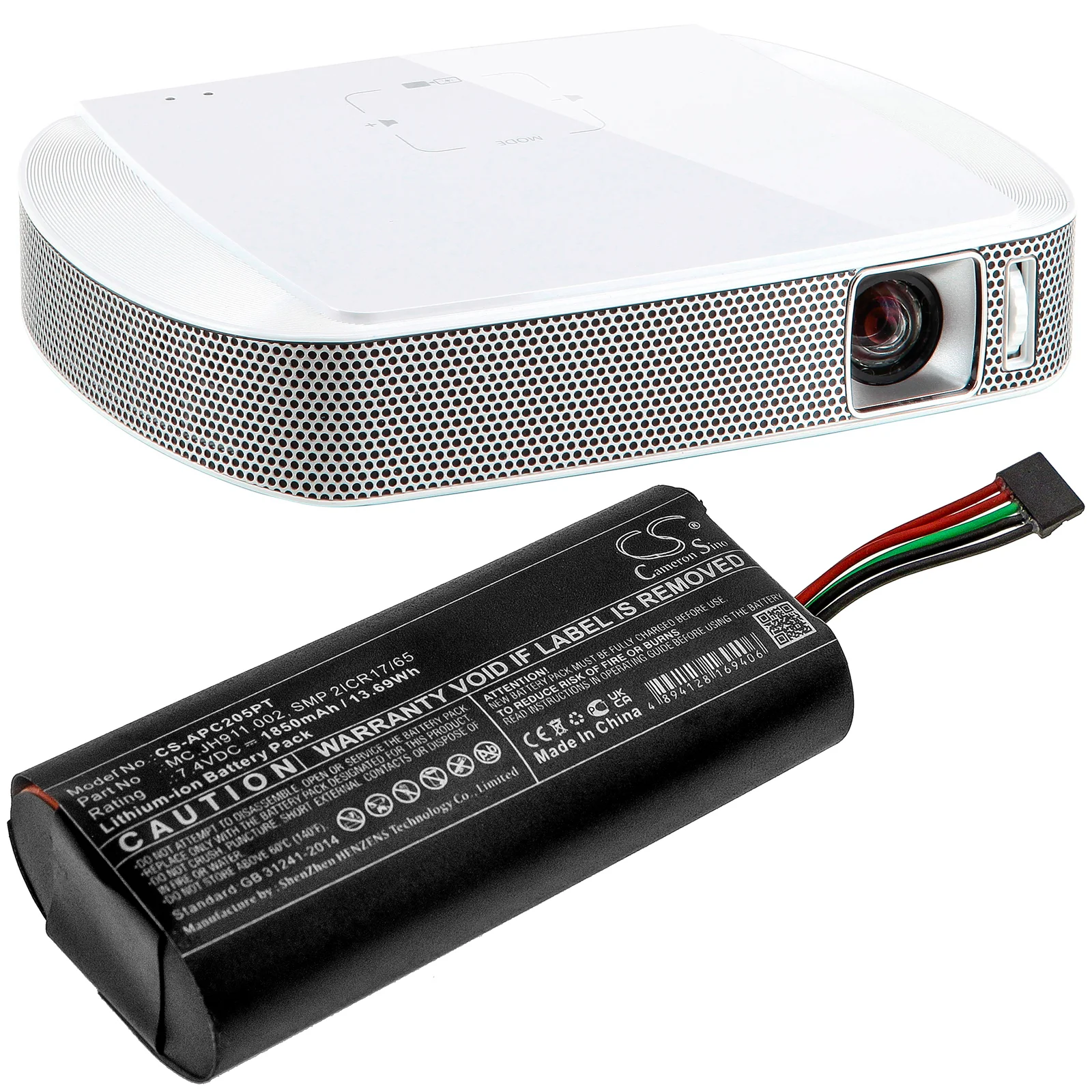 CS-APC205PT : Battery for Acer Projector C205 - Replaces Acer MC.JH911.002, SMP 2ICR17/65 - Image 5