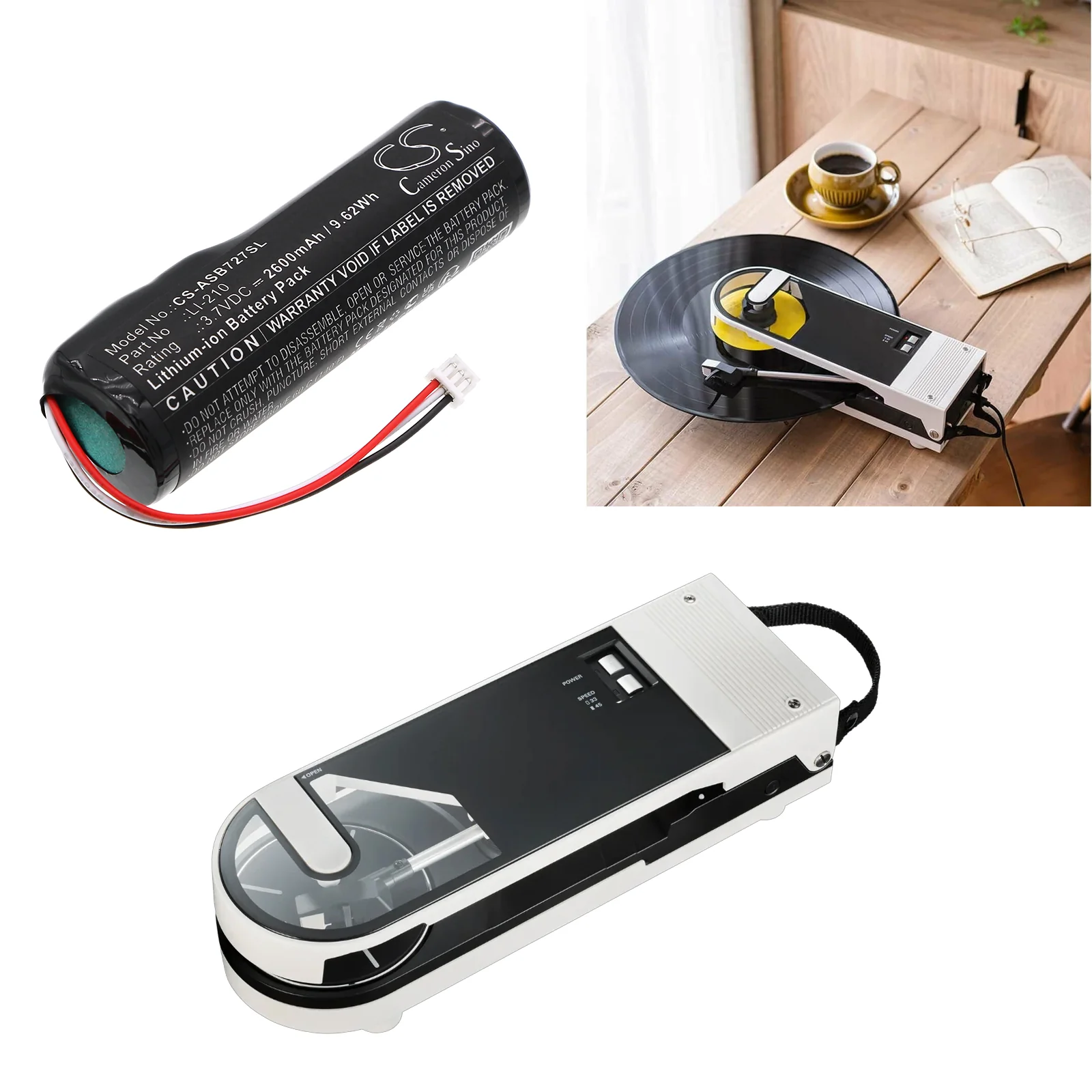 CS-ASB727SL : Battery for Audio-Technica AT-SB727, AUATSB727, Sound Burger Portable Turntable - Replaces Audio-Technica LI-210 - Image 4
