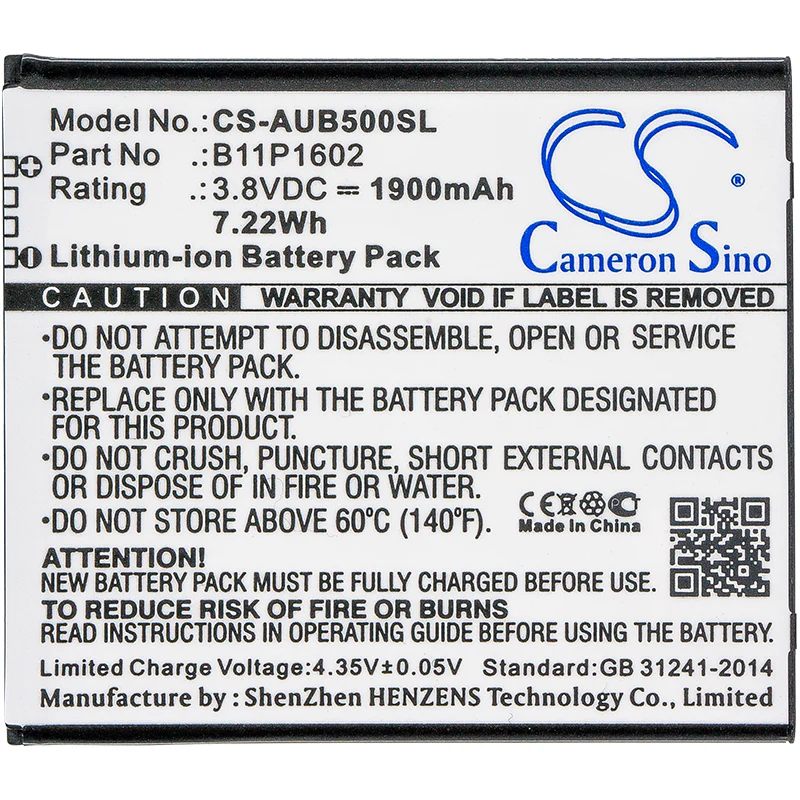 CS-AUB500SL : Battery for Asus ZenFone Go 5.0, ZB500KL, X00A and others - Replaces Asus 0B200-02170000, B11P1602 ( 1ICP5/57/61 ) - Image 3