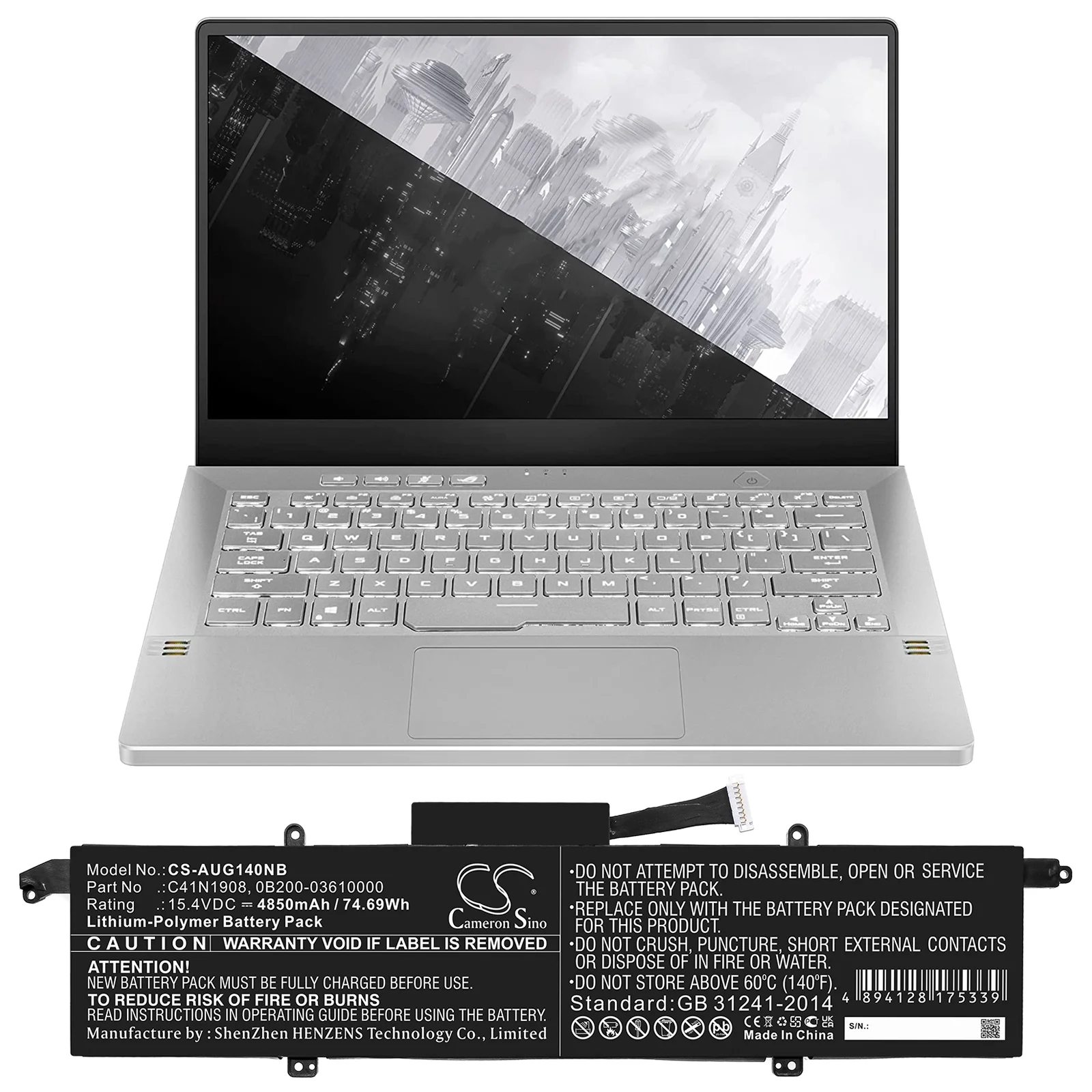 CS-AUG140NB : Battery for Asus ROG Zephyrus G14 GA401IV-HE135T, ROG Zephyrus G14 GA401IV-HE247T, ROG Zephyrus G14 GA401II-HE152T and others - Replaces Asus C41N1908, 0B200-03610000, 0B200-03610100 - Image 6