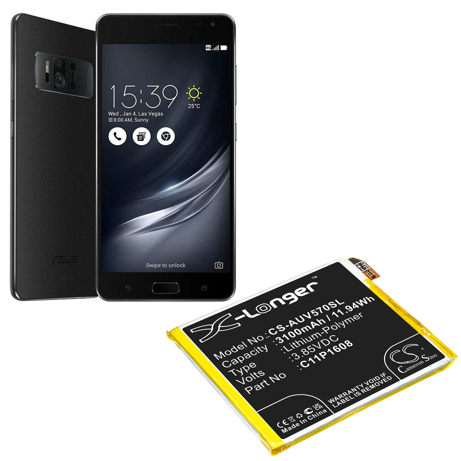 CS-AUV570SL : Battery for Asus ZenFone AR, A002A, ZS571KL and others - Replaces Asus C11P1608 - Image 5