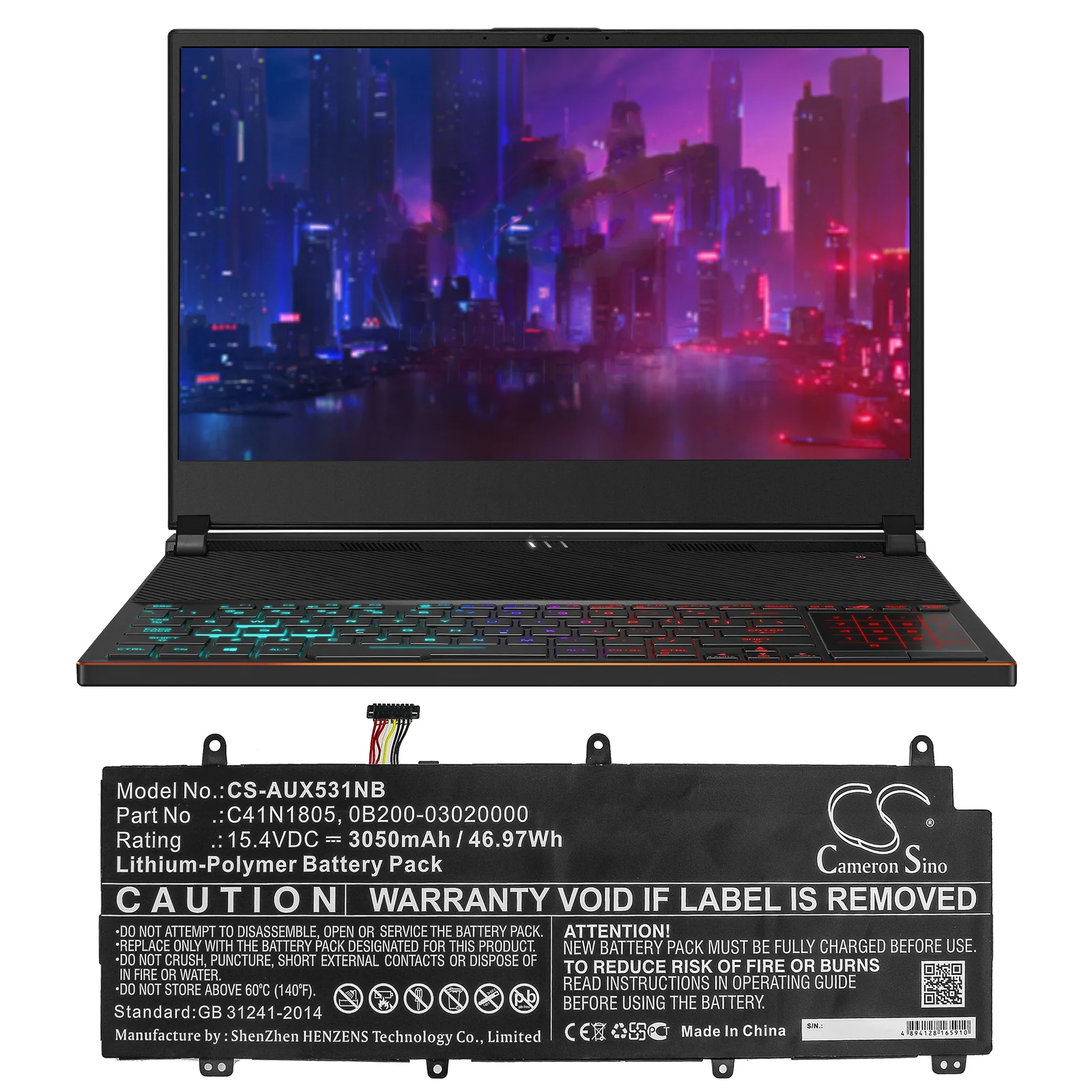 CS-AUX531NB : Battery for Asus ROG Zephyrus S GX531GS, ROG Zephyrus S GX531GXR-ES016T, ROG Zephyrus S GX531GX-ES002T and others - Replaces Asus C41N1805, 0B200-03020000 - Image 5
