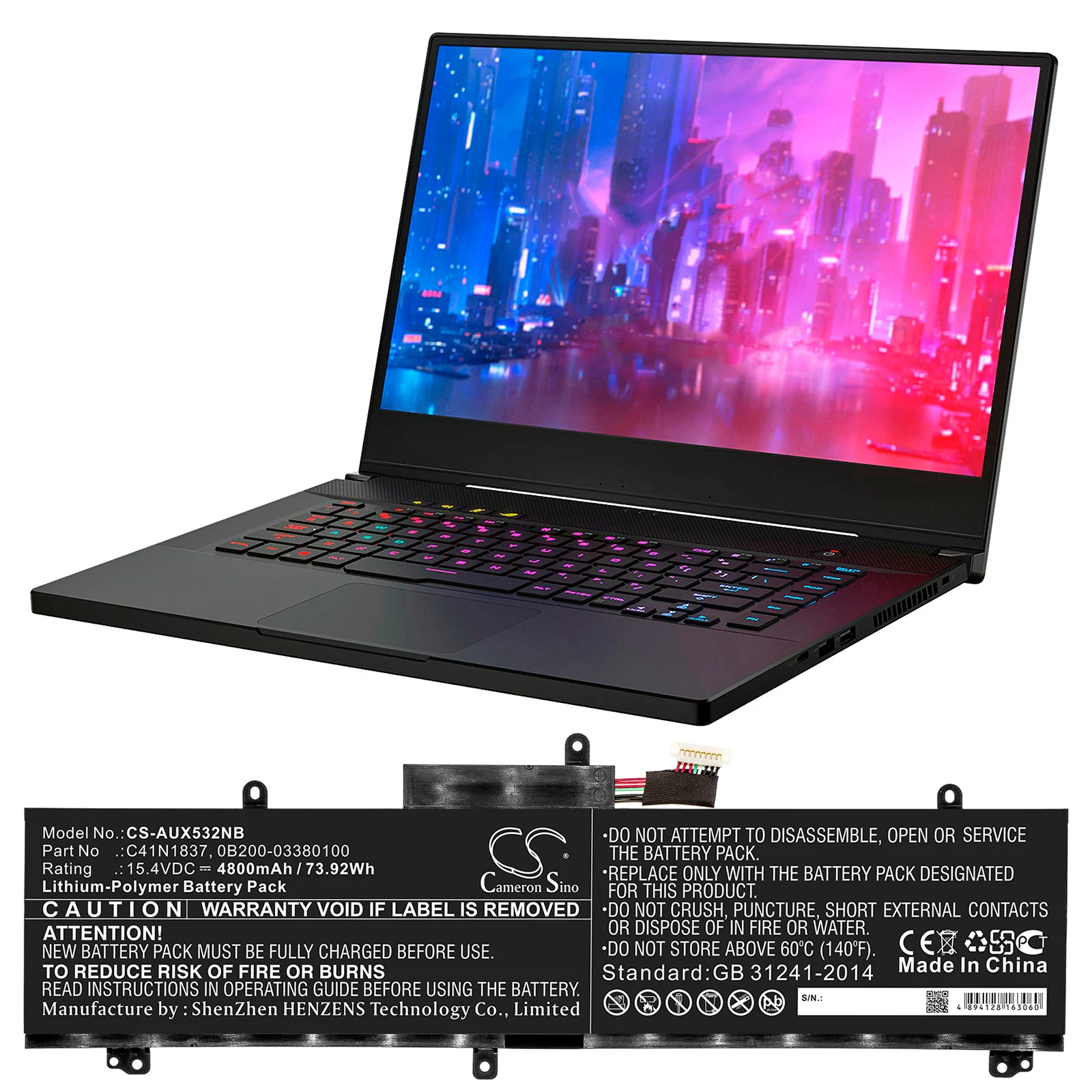 CS-AUX532NB : Battery for Asus GX532GV, ROG Zephyrus G15 GA502IU-AL011T, ROG ZEPHYRUS S15 GX502LXS-HF047T and others - Replaces Asus C41N1837, 0B200-03380100 - Image 5