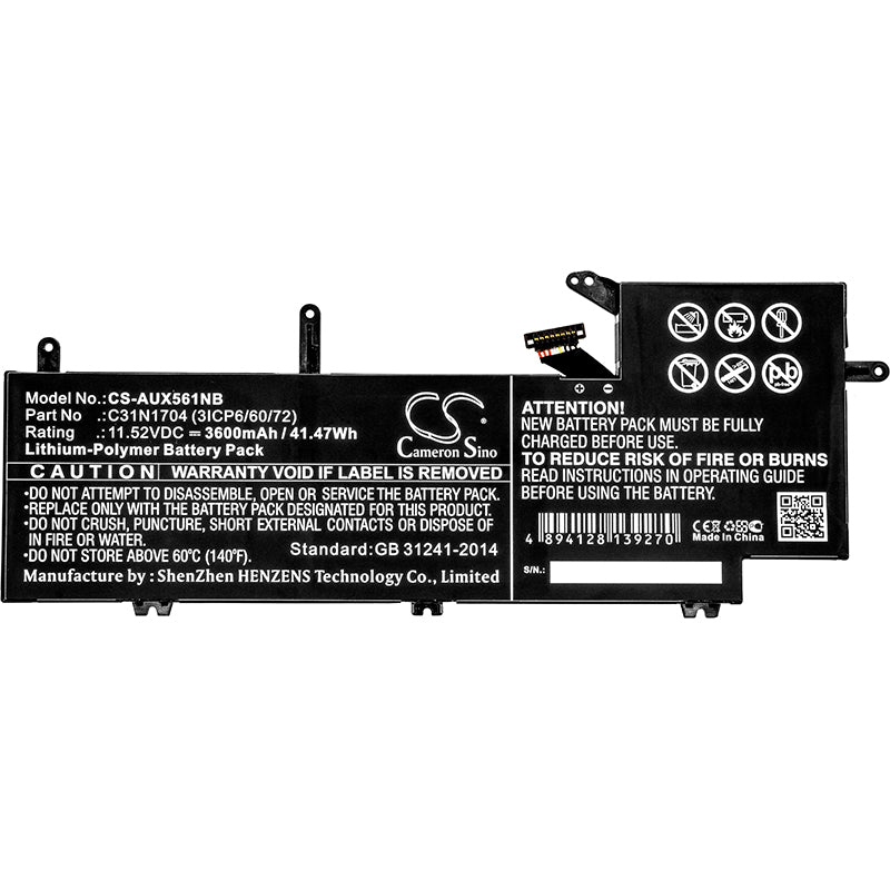 CS-AUX561NB : Battery for Asus UX561UD, Q535U, Q535UD and others - Replaces Asus 0B200-02650000, C31N1704 (3ICP6/60/72), C31N1704 - Image 3