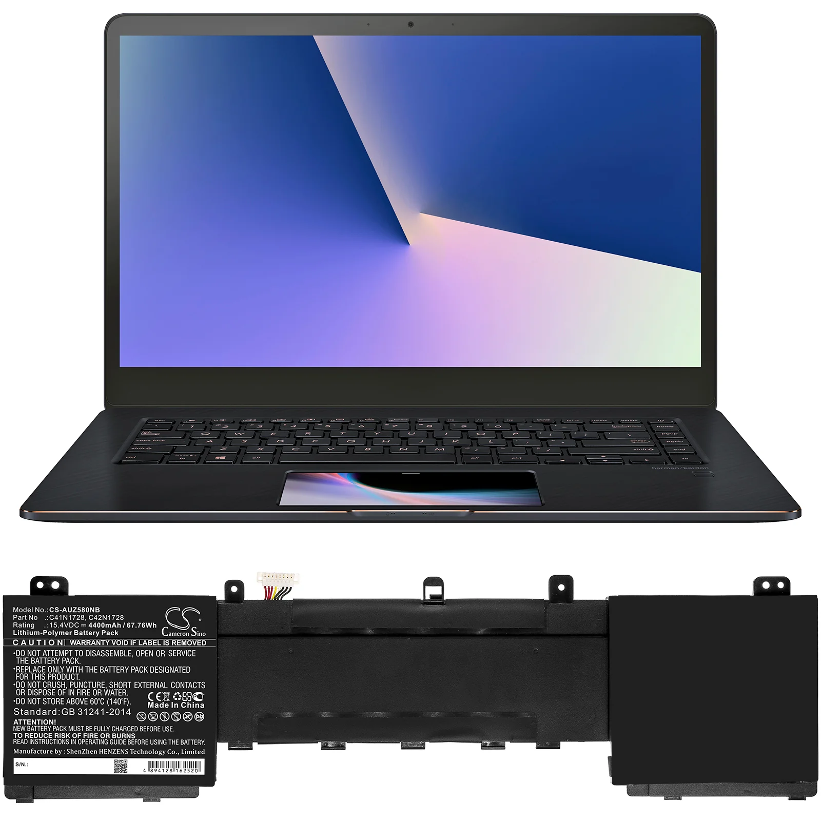 CS-AUZ580NB : Battery for Asus ZenBook Pro 15, 5500VE, UX550GD and others - Replaces Asus C41N1728, C42N1728, 0B200-02520100 - Image 5