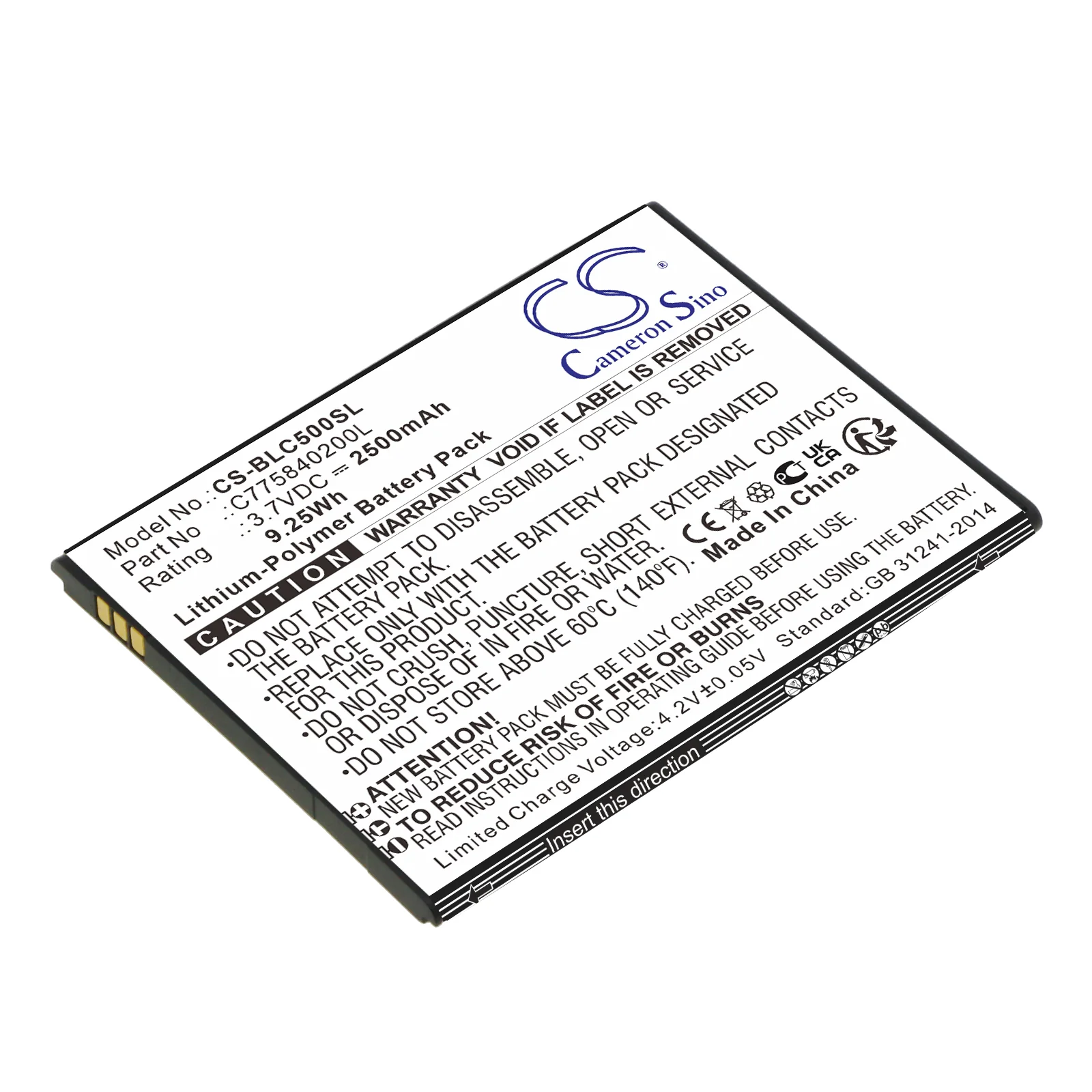 CS-BLC500SL : Battery for BLU C5, C010Q - Replaces BLU C775840200L