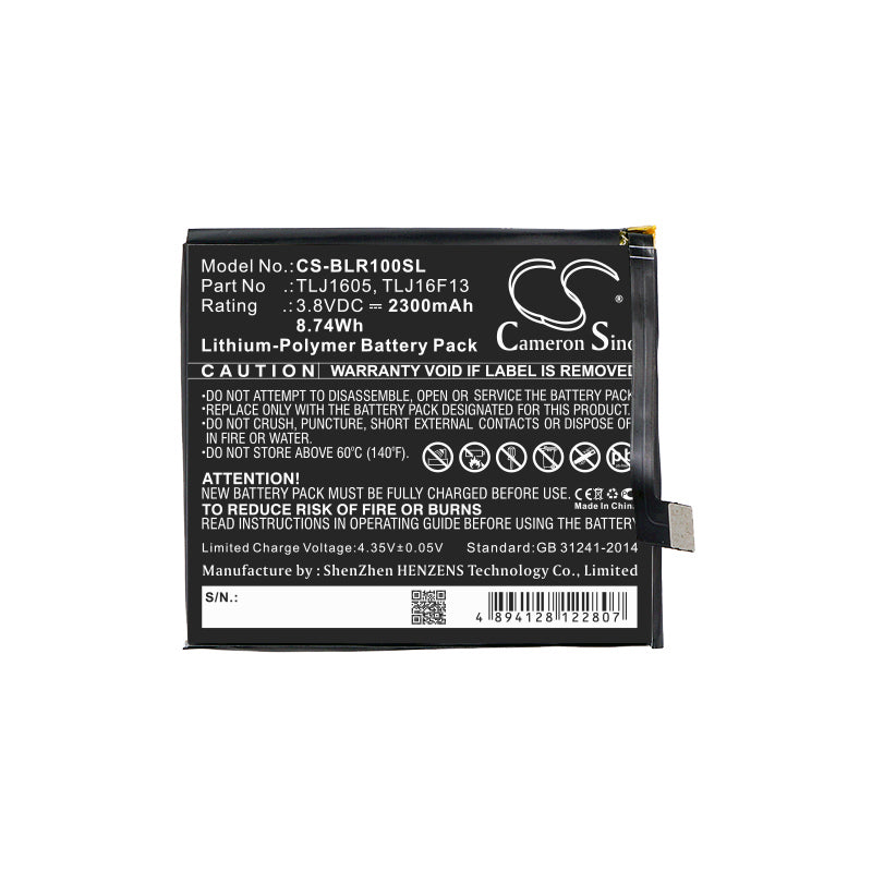 CS-BLR100SL : Battery for BLU R1 HD, R0030UU, Studio Touch and others - Replaces BLU TLJ1605, TLJ16F13, TLJ1607 and others - Image 3
