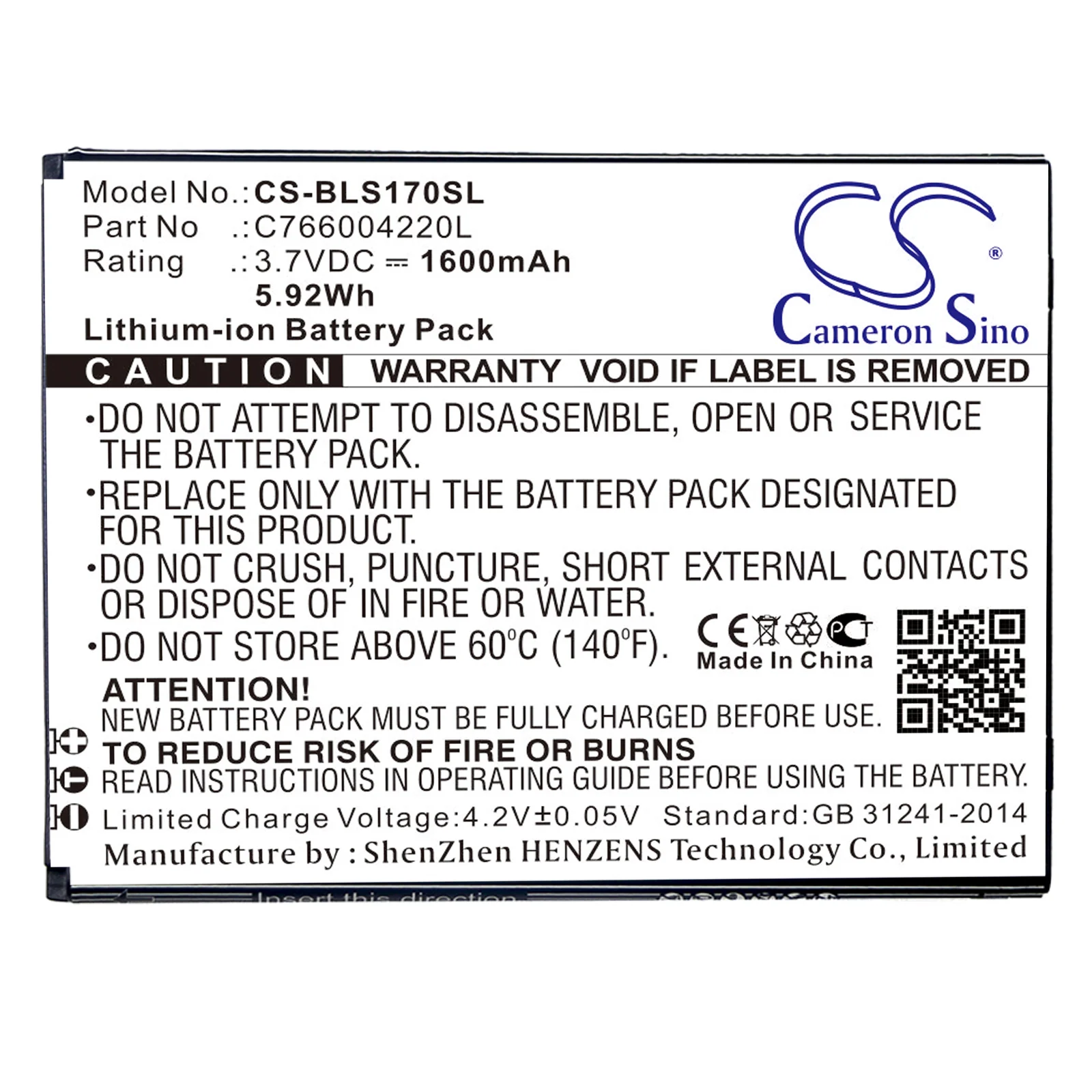 CS-BLS170SL : Battery for BLU Studio G HD, S170 - Replaces BLU C766004220L - Image 3