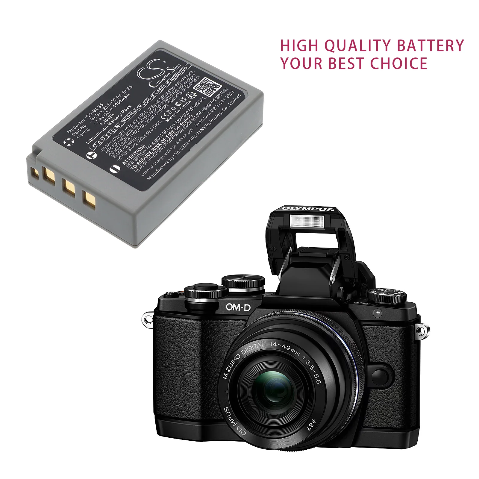 CS-BLS5 : Battery for Olympus OM-D E-M10, E-PL5, E-PL6 and others - Replaces Olympus BLS-5, PS-BLS5, BLS-50