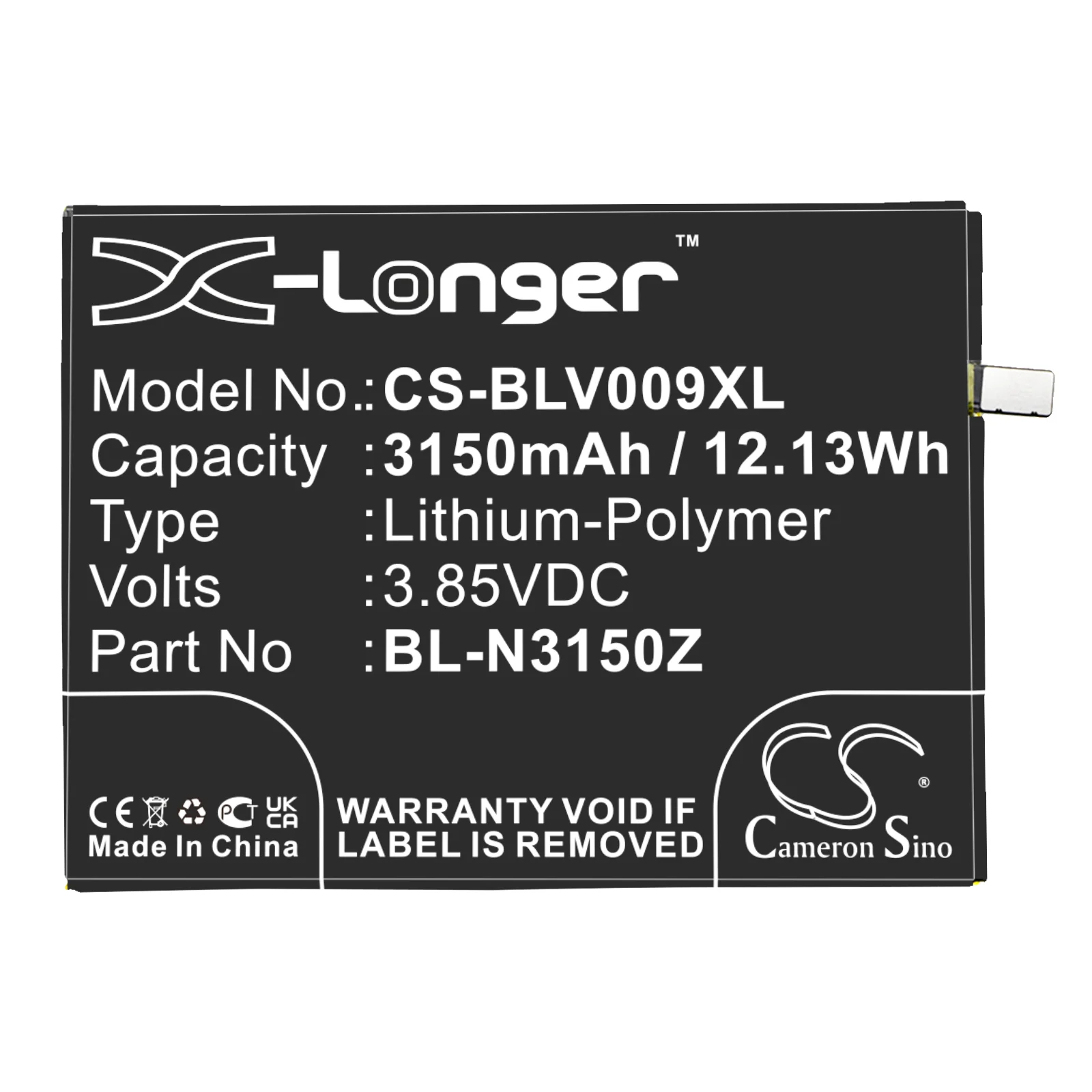 CS-BLV009XL : Battery for GIONEE S6s, Elife S6s - Replaces GIONEE BL-N3150Z - Image 3