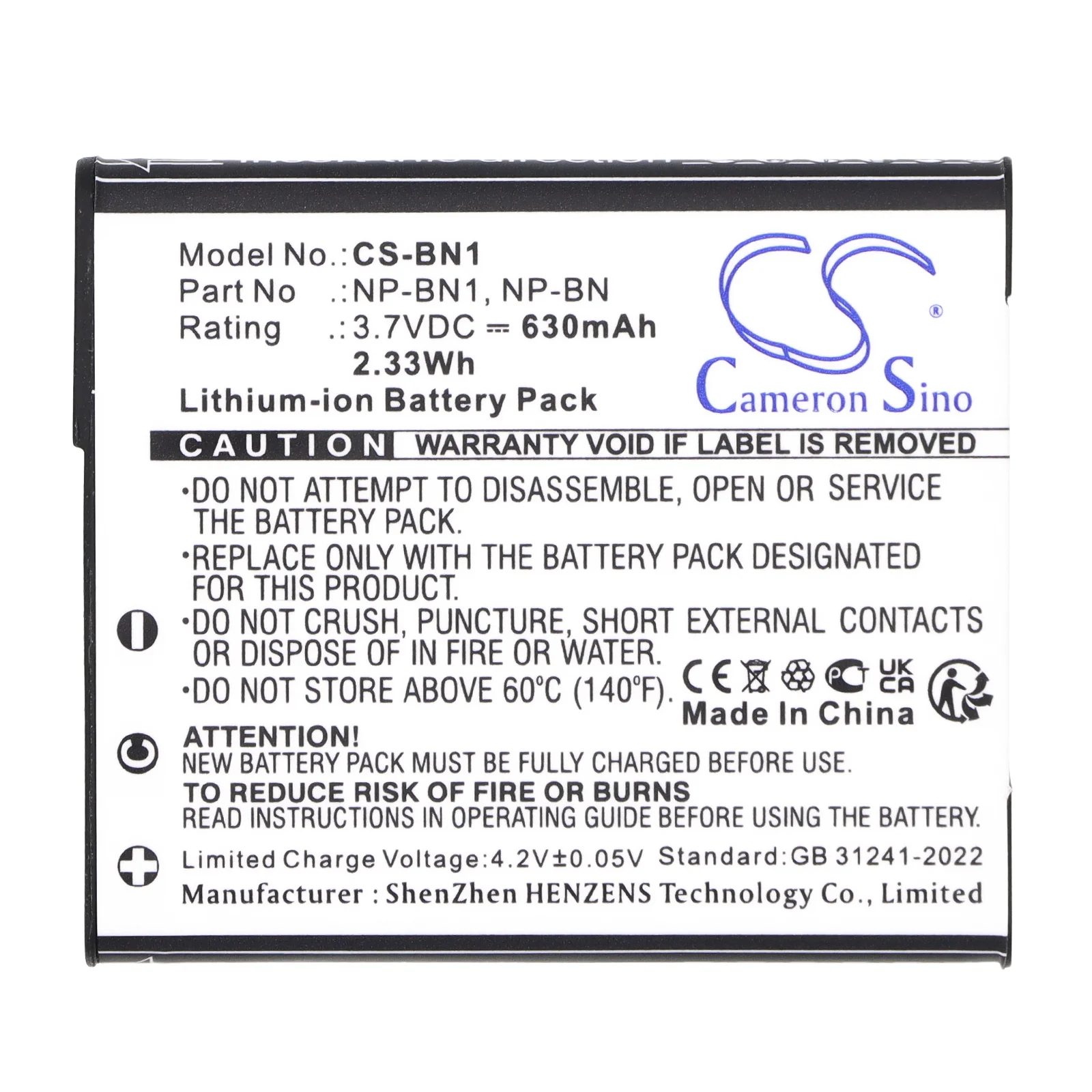 CS-BN1 : Battery for Sony 
        Cyber-shot DSC-T110P, 
        Cyber-shot DSC-T110S, 
        Cyber-shot DSC-TX55R and others - Replaces Sony NP-BN, NP-BN1 - Image 4
