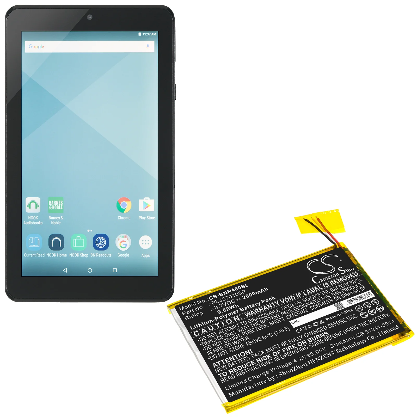 CS-BNR460SL : Battery for Barnes & Noble Nook 7, BNTV460, BNTV450 and others - Replaces Barnes & Noble PL3370100P - Image 5