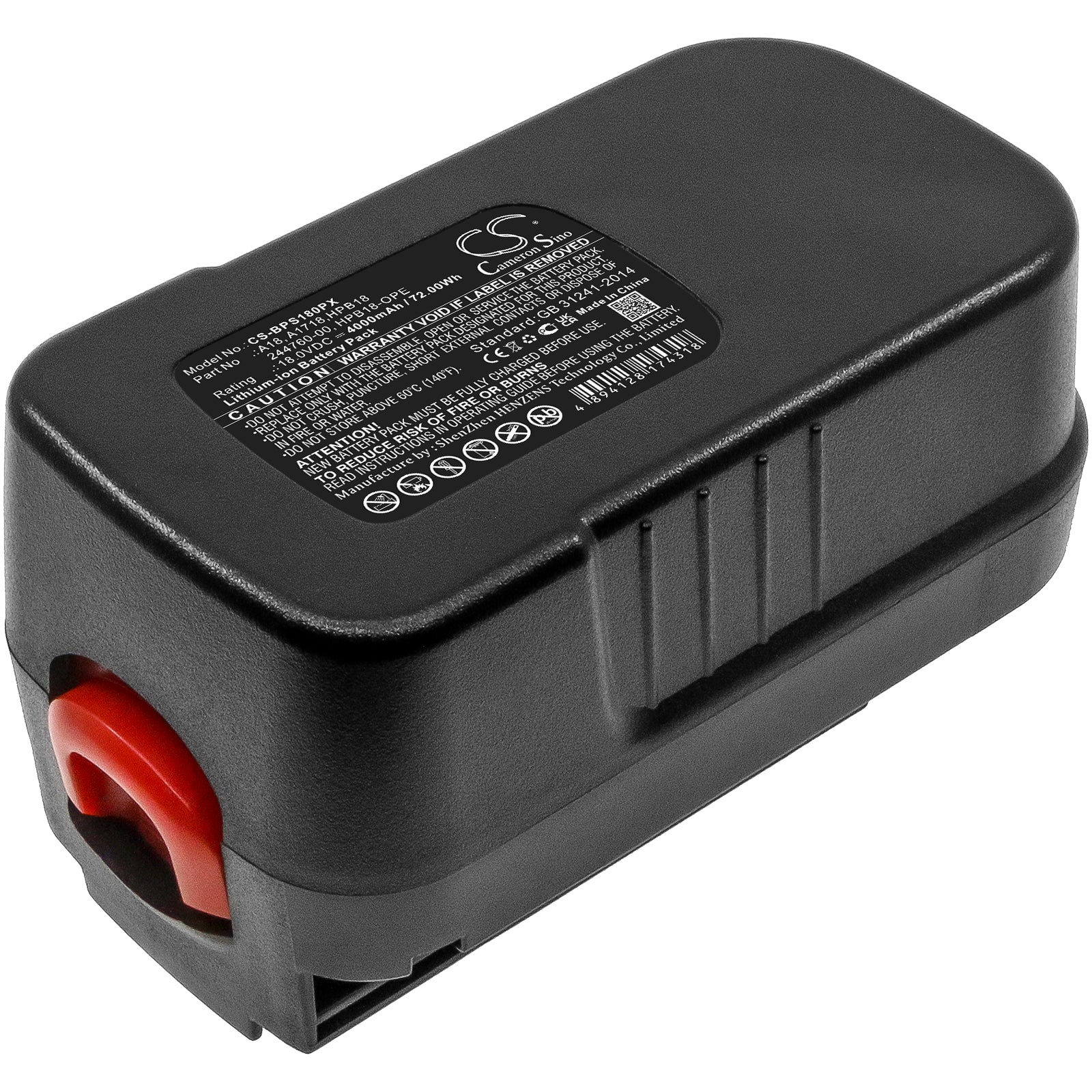 CS-BPS180PX : Battery for Black & Decker BDGL1800, BDGL18K-2, XTC183BK and others - Replaces Black & Decker 244760-00, A1718, A18 and others - Image 3