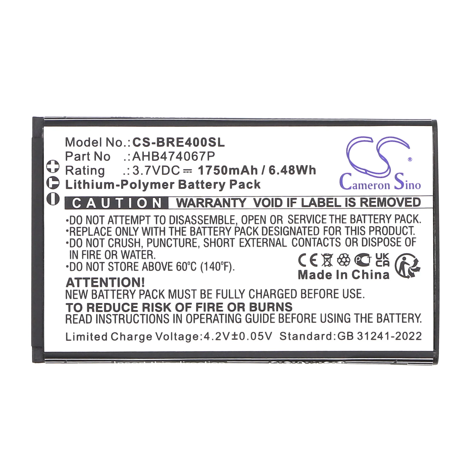 CS-BRE400SL : Battery for Brondi ENERGY 4G - Replaces Brondi AHB474067P - Image 3