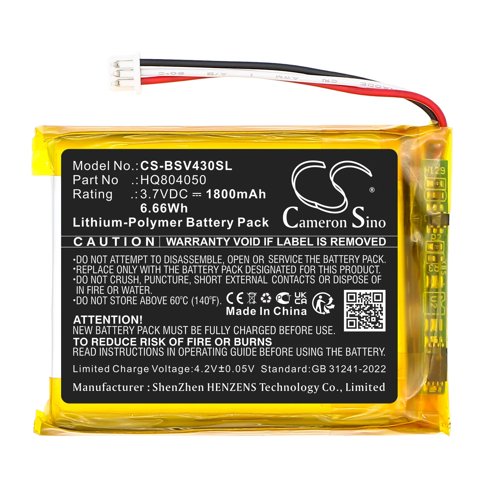 CS-BSV430SL : Battery for Babysense V43 Video Baby Monitor - Replaces Babysense HQ804050 - Image 3