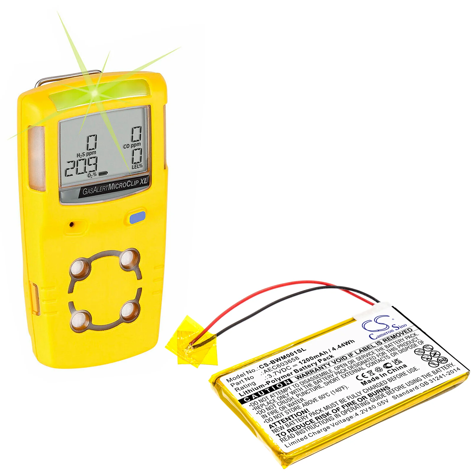 CS-BWM001SL : Battery for BW Gasalert Microclip Gas Detector, GasAlert Micro Clip XL, MCXL-MPCB1 and others - Replaces BW AEC603658 - Image 5