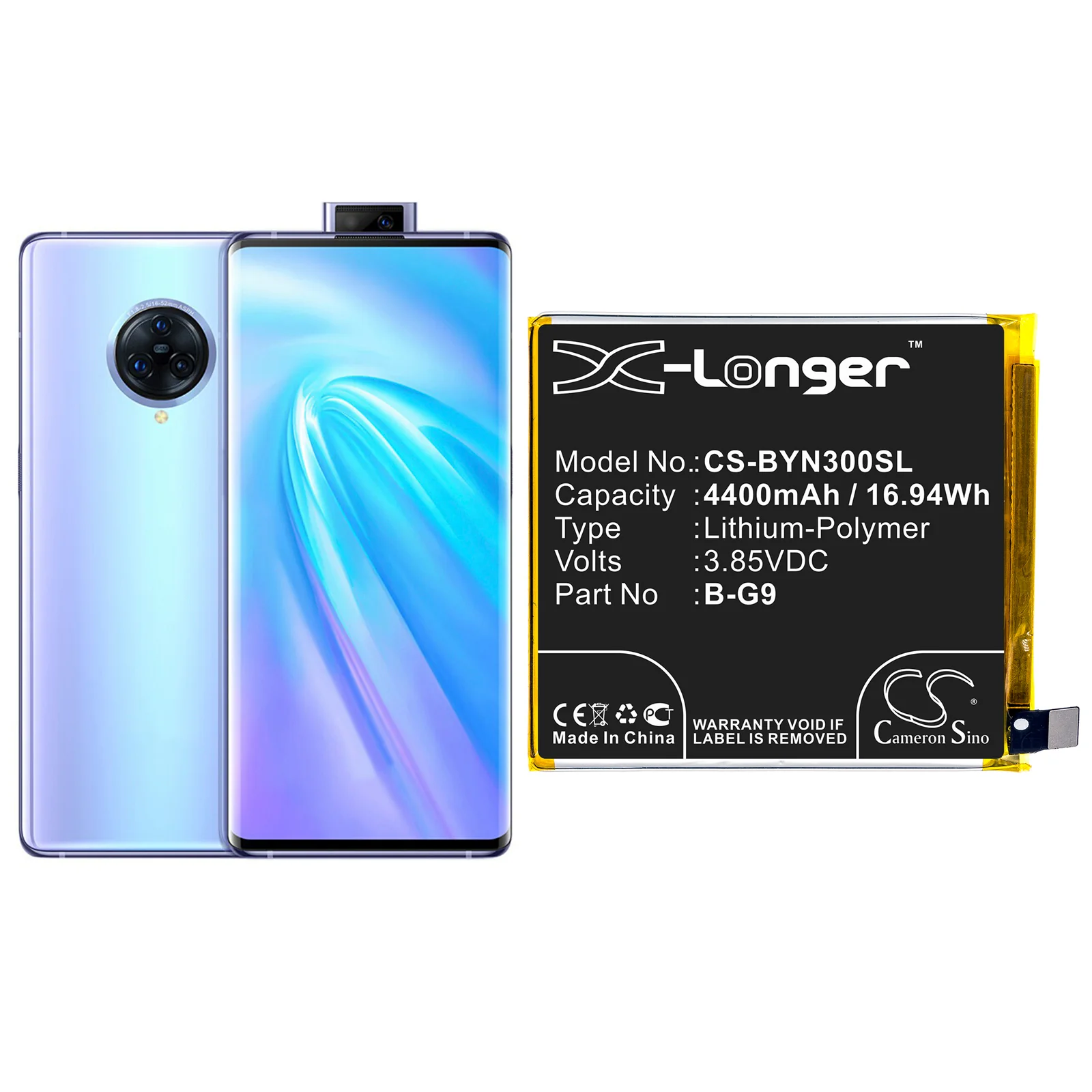 CS-BYN300SL : Battery for Vivo Nex 3, Nex 3S 5G, Nex 3 5G and others - Replaces Vivo B-G9 - Image 3