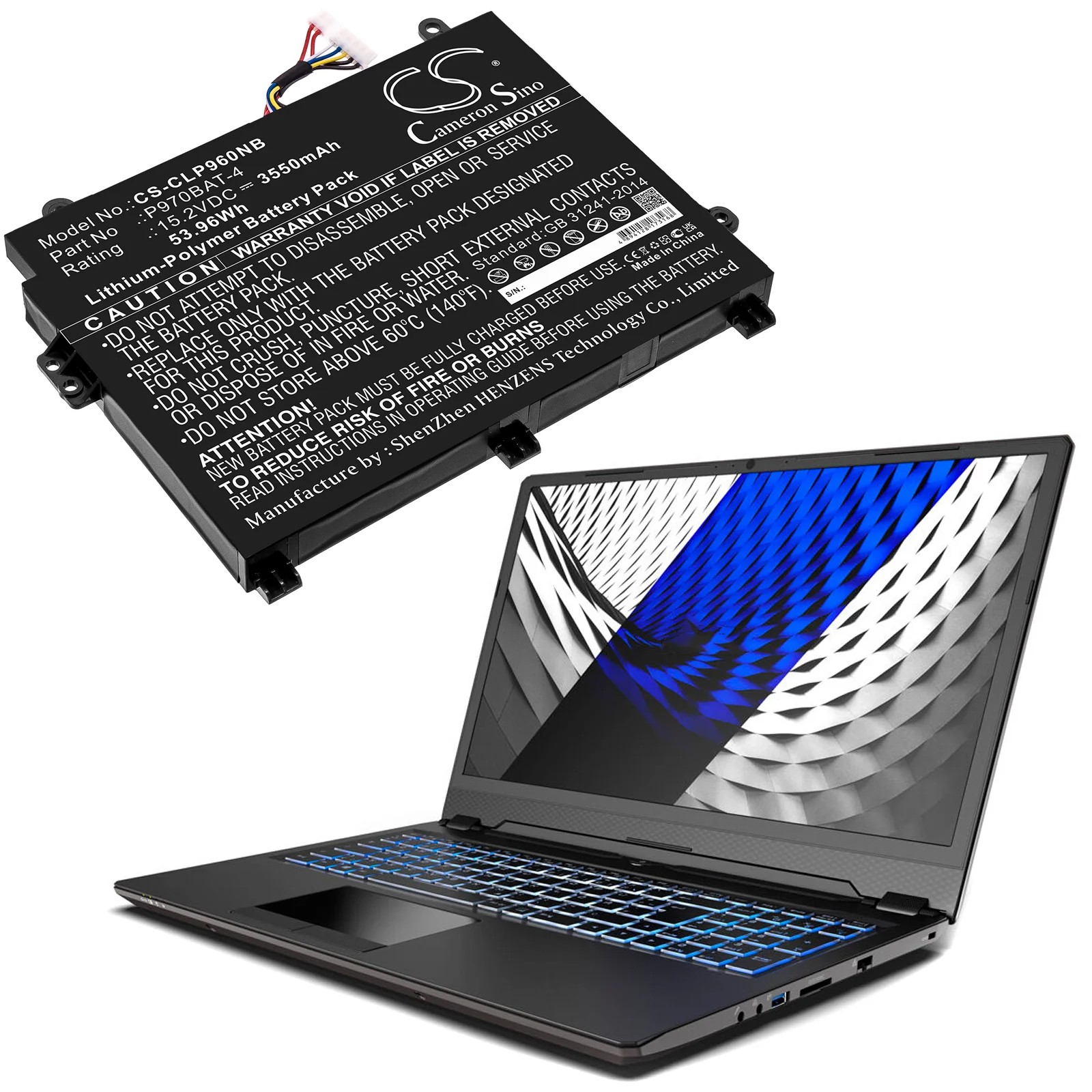 CS-CLP960NB : Battery for Schenker Key 16(ID SKE16E19), Key 17 M19bnr(10505144), Key 17 E19tbz(10505023) and others - Replaces Schenker P970BAT-4 - Image 6