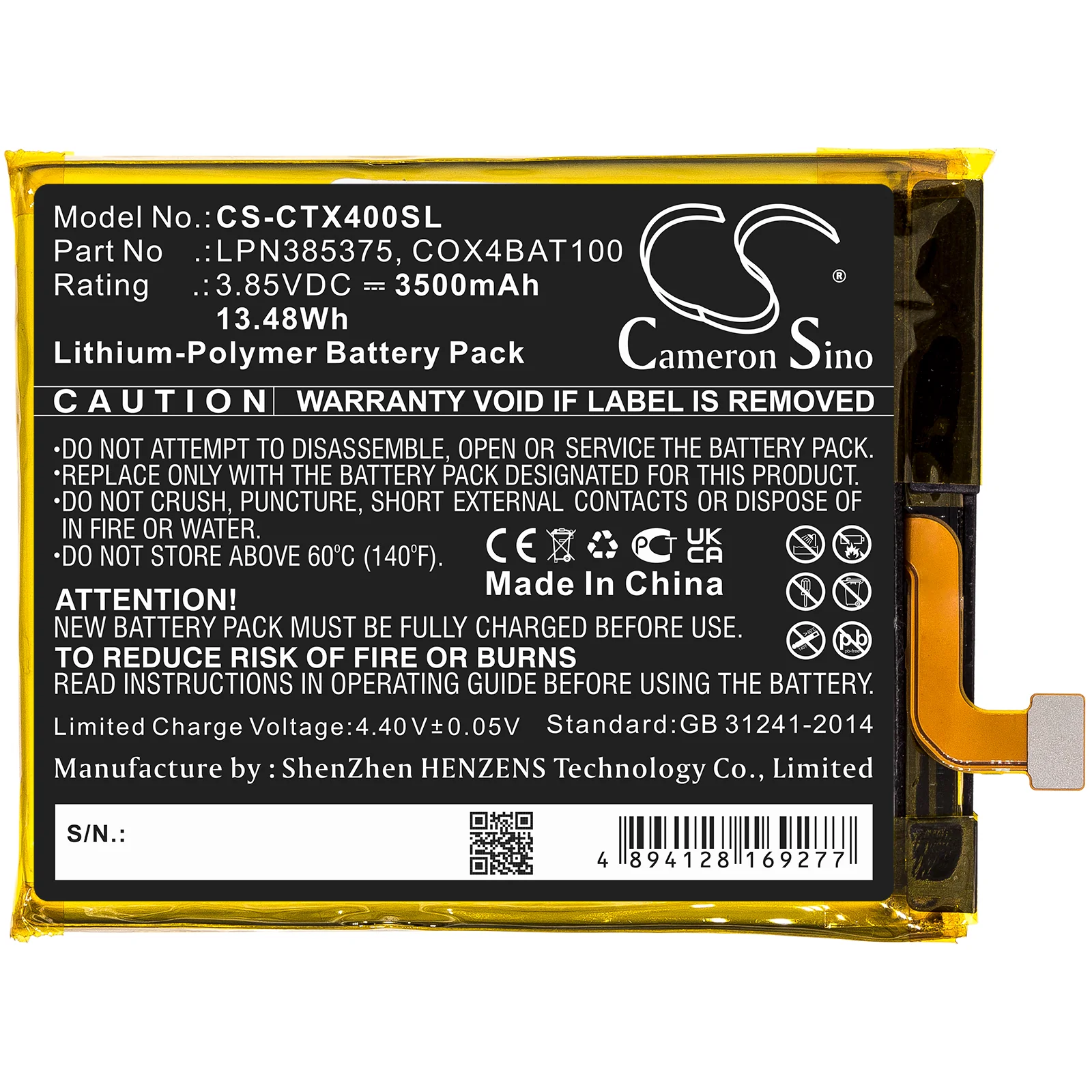 CS-CTX400SL : Battery for Crosscall Core X4 - Replaces Crosscall LPN385375, COX4BAT100 - Image 2
