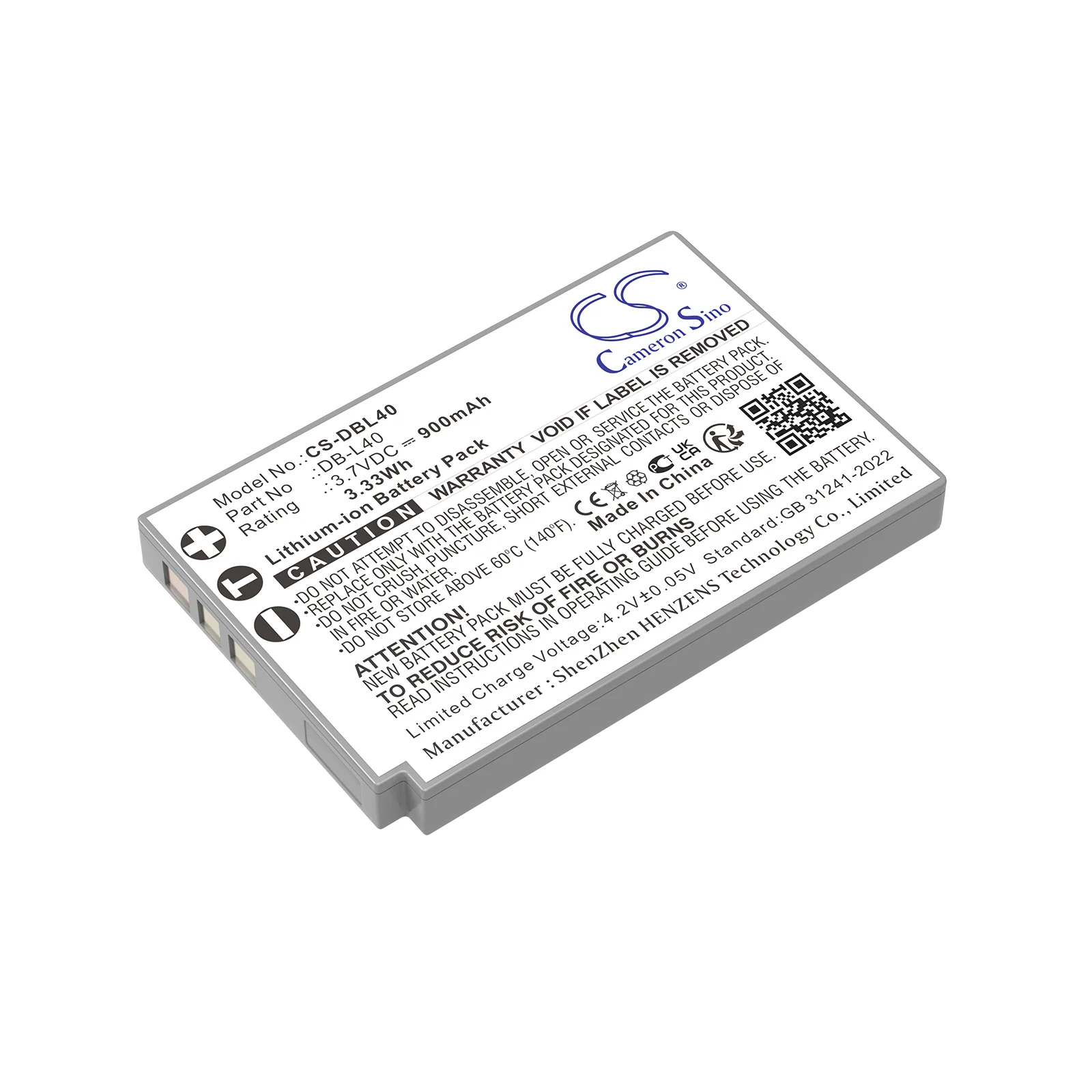 CS-DBL40 : Battery for Sanyo Xacti DMX-HD800, Xacti DMX-HD2, Xacti DMX-HD1A and others - Replaces Sanyo DB-L40, DB-L40A, DB-L40AU - Image 2