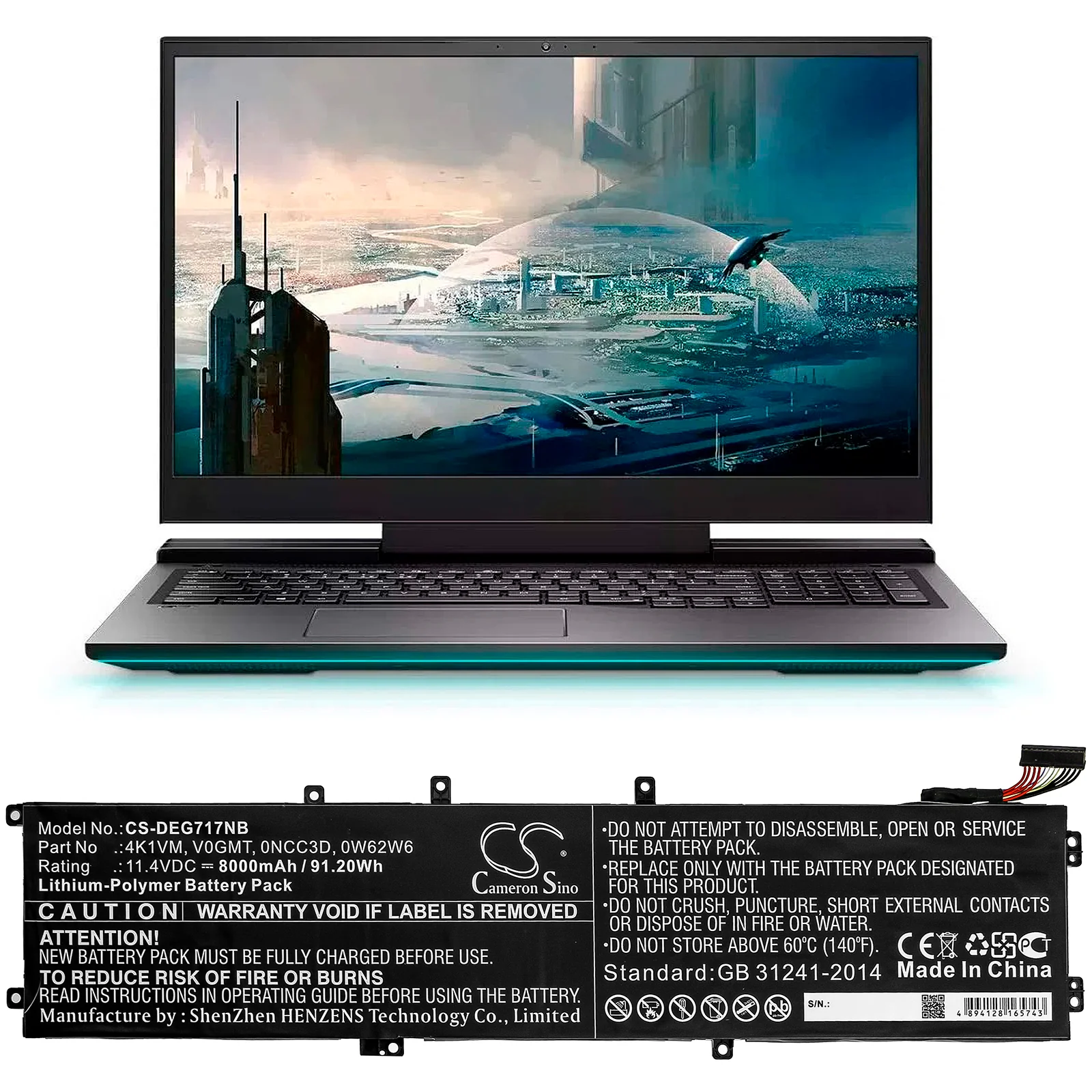 CS-DEG717NB : Battery for Dell G7 17 7700 - Replaces Dell V0GMT, 0NCC3D, 4K1VM and others - Image 5