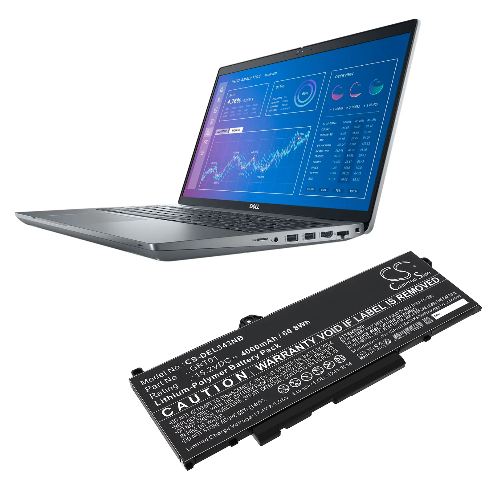 CS-DEL543NB : Battery for Dell Precision 15 3571, Alienware M17 R5 AMD, Latitude 5521 and others - Replaces Dell GRT01, 00P3TJ, P104F003 and others - Image 3