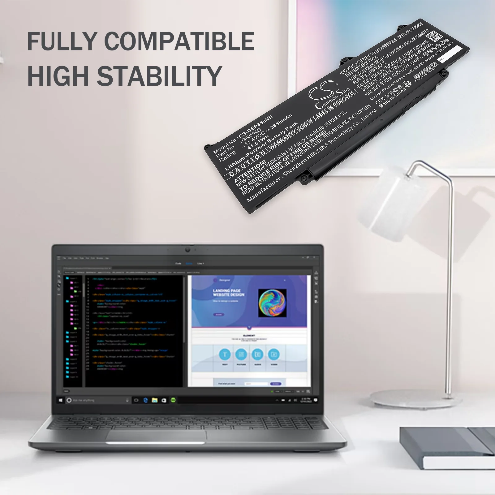 CS-DEP358NB : Battery for Dell Precision 15 3580, Precision 15 3580 5CHPK, Precision 15 3580 JHH2C - Replaces Dell GRWKG, NKXK7, V7TXF - Image 4