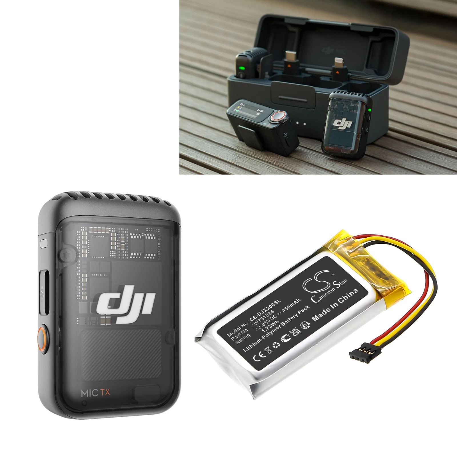 CS-DJX200SL : Battery for DJI MIC 2 Charging Case - Replaces DJI W731834 - Image 4