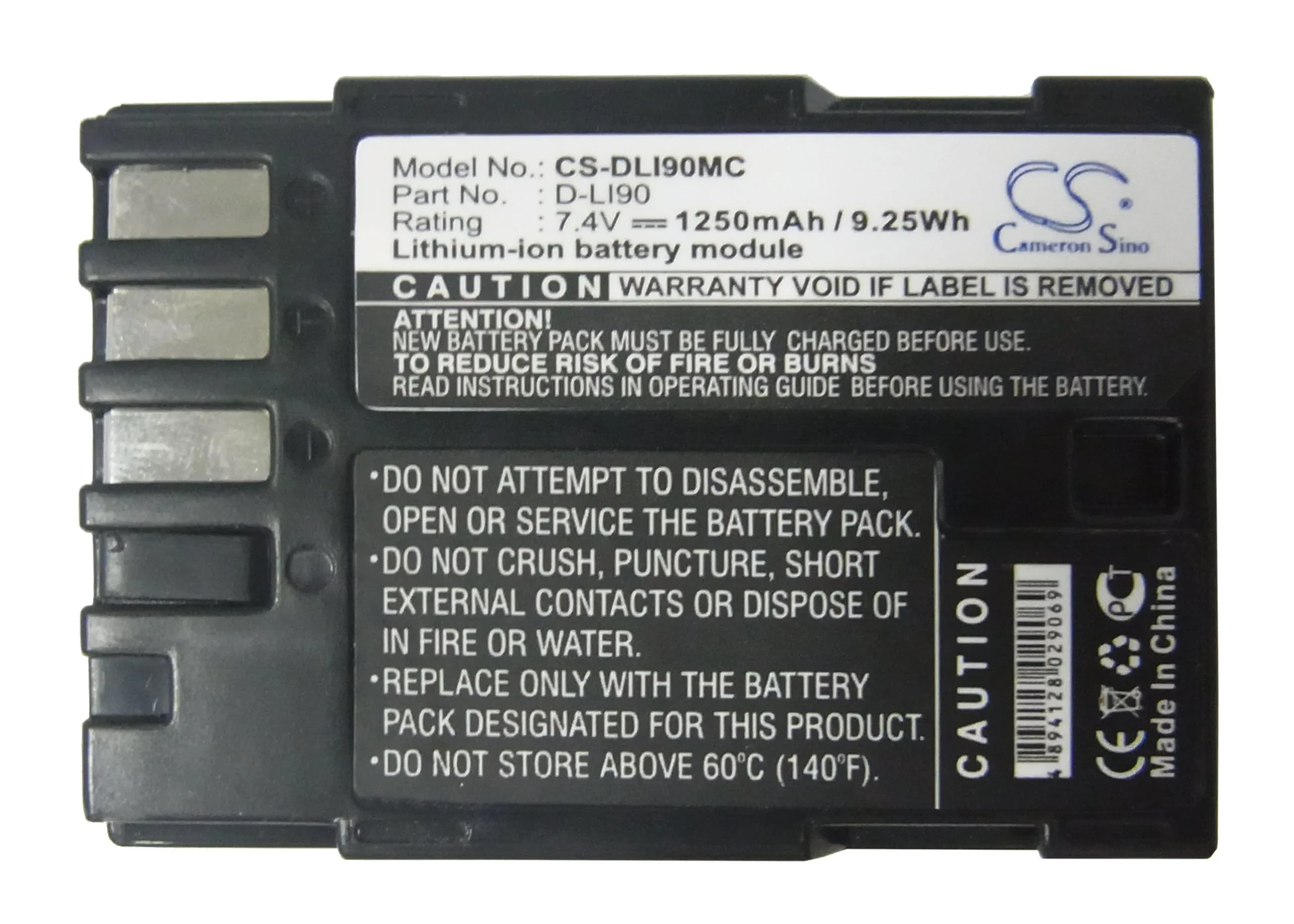 CS-DLI90MC : Battery for Pentax K-7, K-5, 645D and others - Replaces Pentax D-LI90 - Image 3