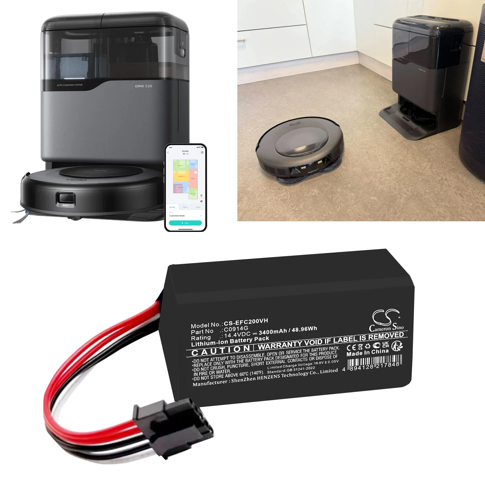 CS-EFC200VH : Battery for Eufy Omni C20, Omni C20 Robot Vacuum - Replaces Eufy C0914G, T290H - Image 6