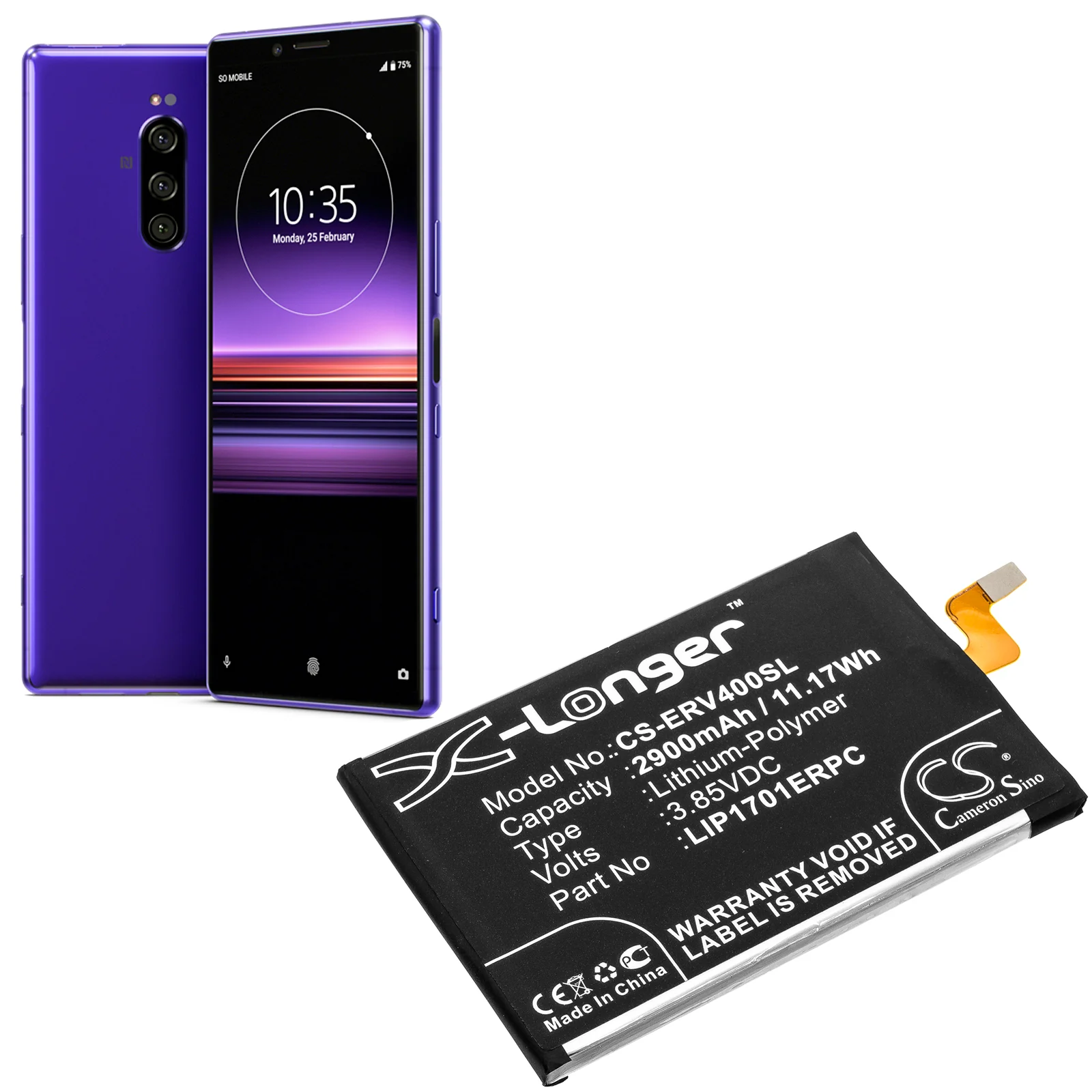 CS-ERV400SL : Battery for Sony Xperia 1 Global, J8110, PF13 and others - Replaces Sony LIP1701ERPC, 1315-7600 - Image 5