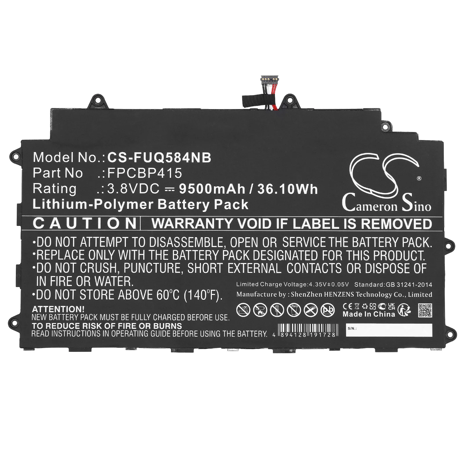 CS-FUQ584NB : Battery for Fujitsu Stylistic Q584 - Replaces Fujitsu CP678530-01, FPB0310, FPBO310 and others - Image 3