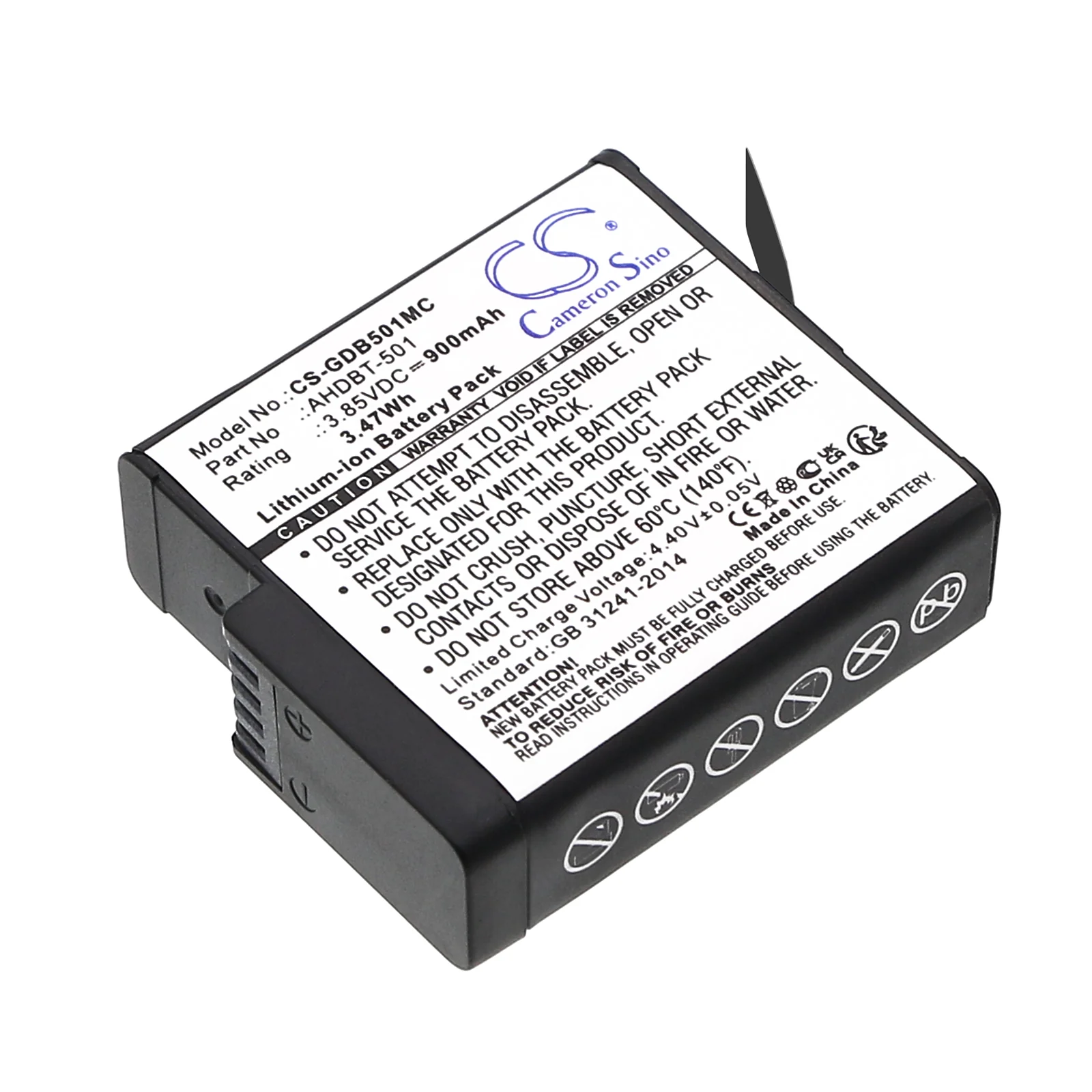 CS-GDB501MC : Battery for GoPro Hero 5, CHDHX-501, ASST1 and others - Replaces GoPro AHDBT-501, AABAT-001, AABAT-001-AS and others - Image 4