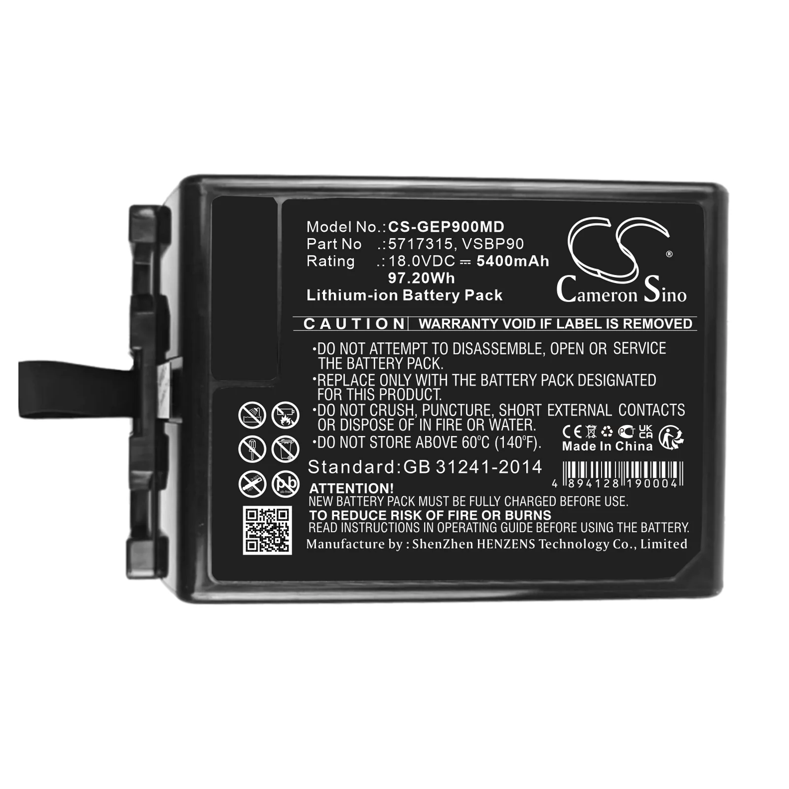 CS-GEP900MD : Battery for GE Vivid IQ - Replaces GE VSBP90, 5717315