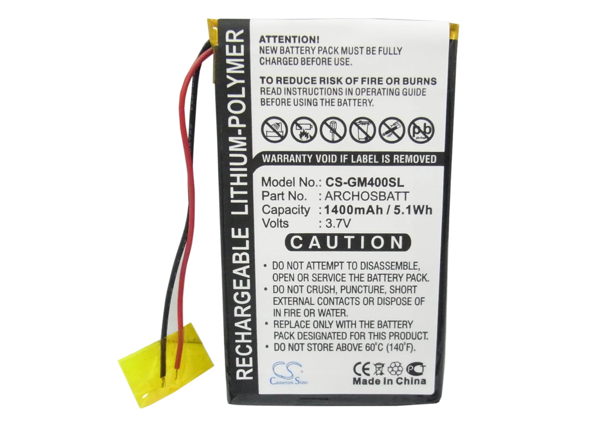CS-GM400SL : Battery for Archos Gmini 400, Gmini 402, Gmini 402CC and others - Replaces Archos ARCHOSBATT - Image 5