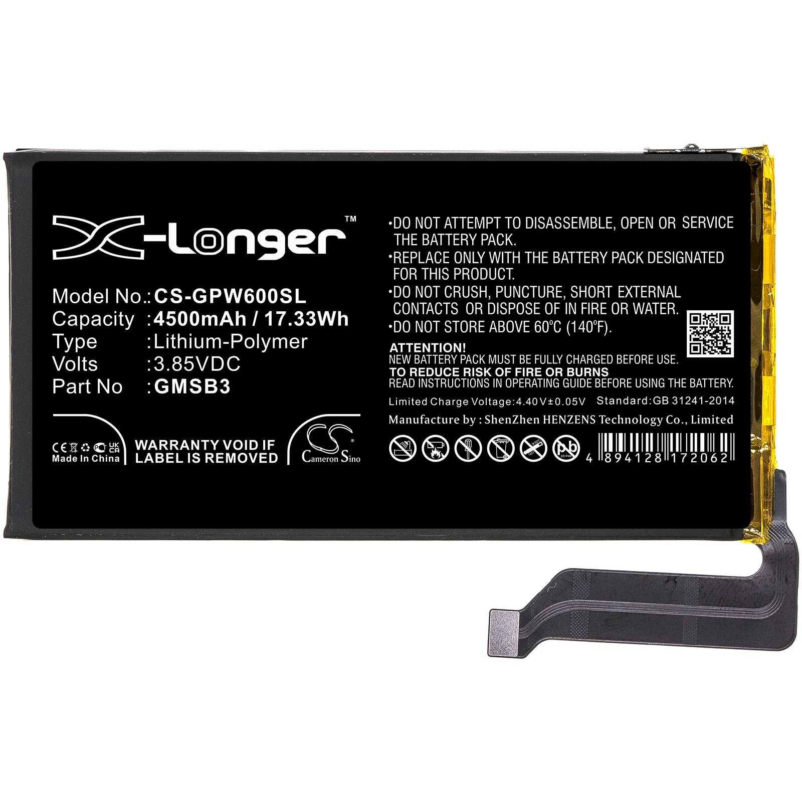 CS-GPW600SL : Battery for Google Pixel 6, GR1YH, G9S9B and others - Replaces Google GMSB3 - Image 3
