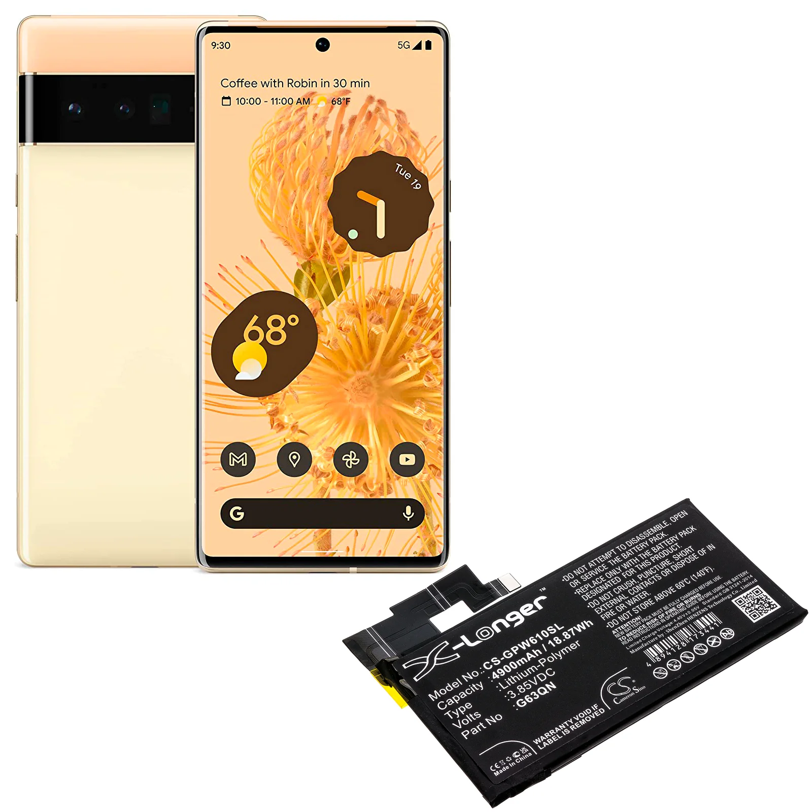 CS-GPW610SL : Battery for Google Pixel 6 Pro, G8VOU, GLUOG and others - Replaces Google G63QN - Image 2