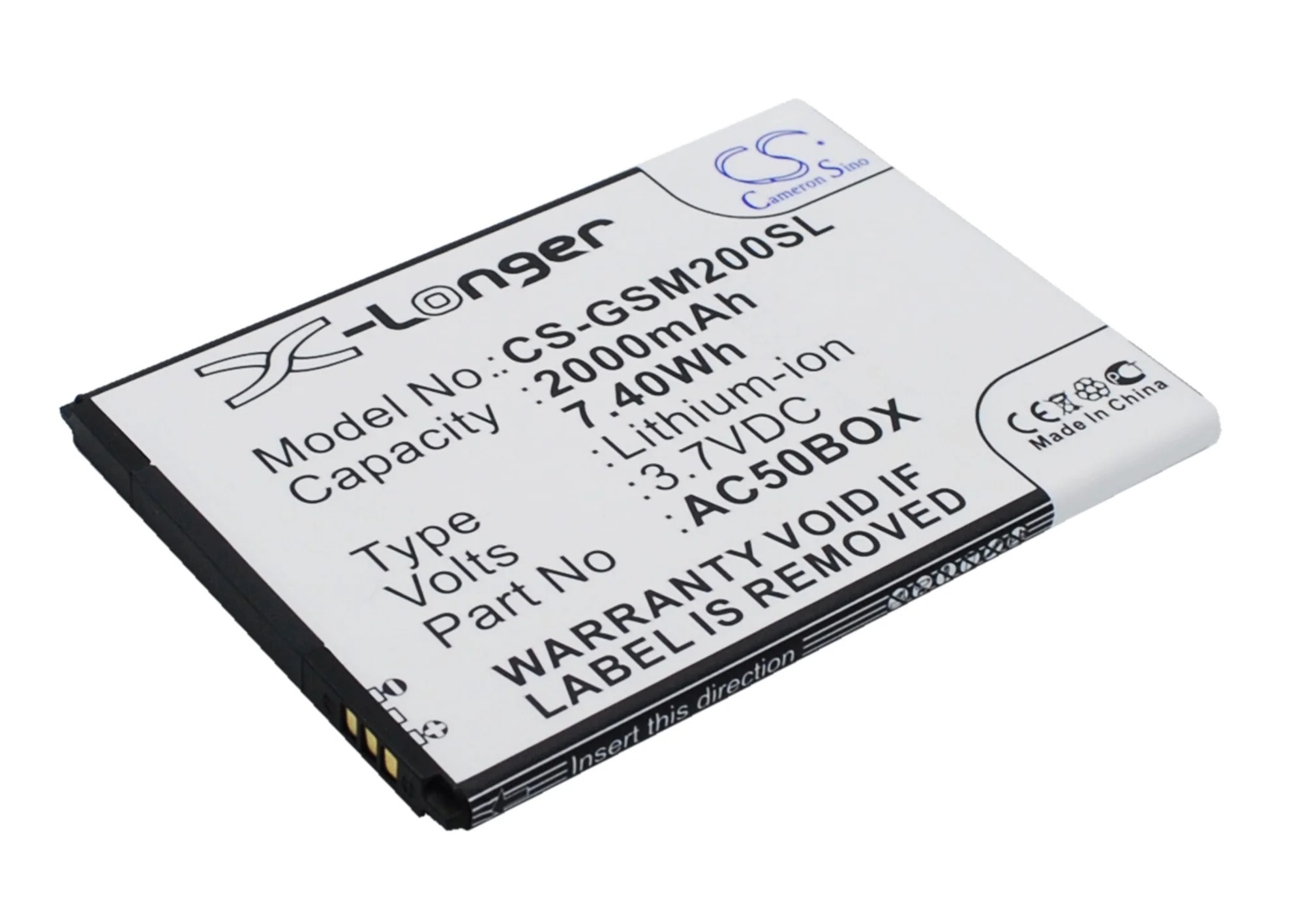 CS-GSM200SL : Battery for Archos 50b Oxygen, 50 Platinium, 50B Sauerstoff and others - Replaces Archos AC50BOX, AC500BNE, AC50NE 1ICP5/56/78 - Image 2