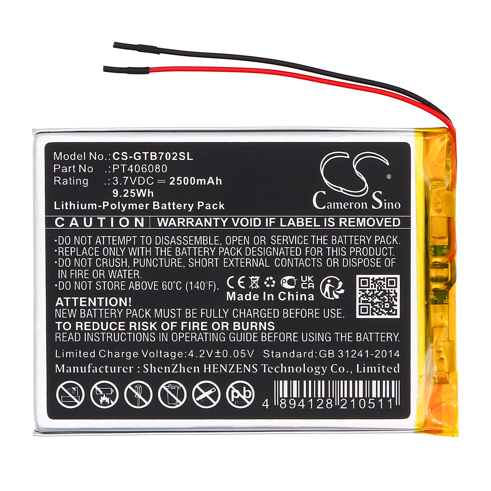CS-GTB702SL : Battery for 3GO GT7002, Geotab 7 - Replaces 3GO PT406080 - Image 4