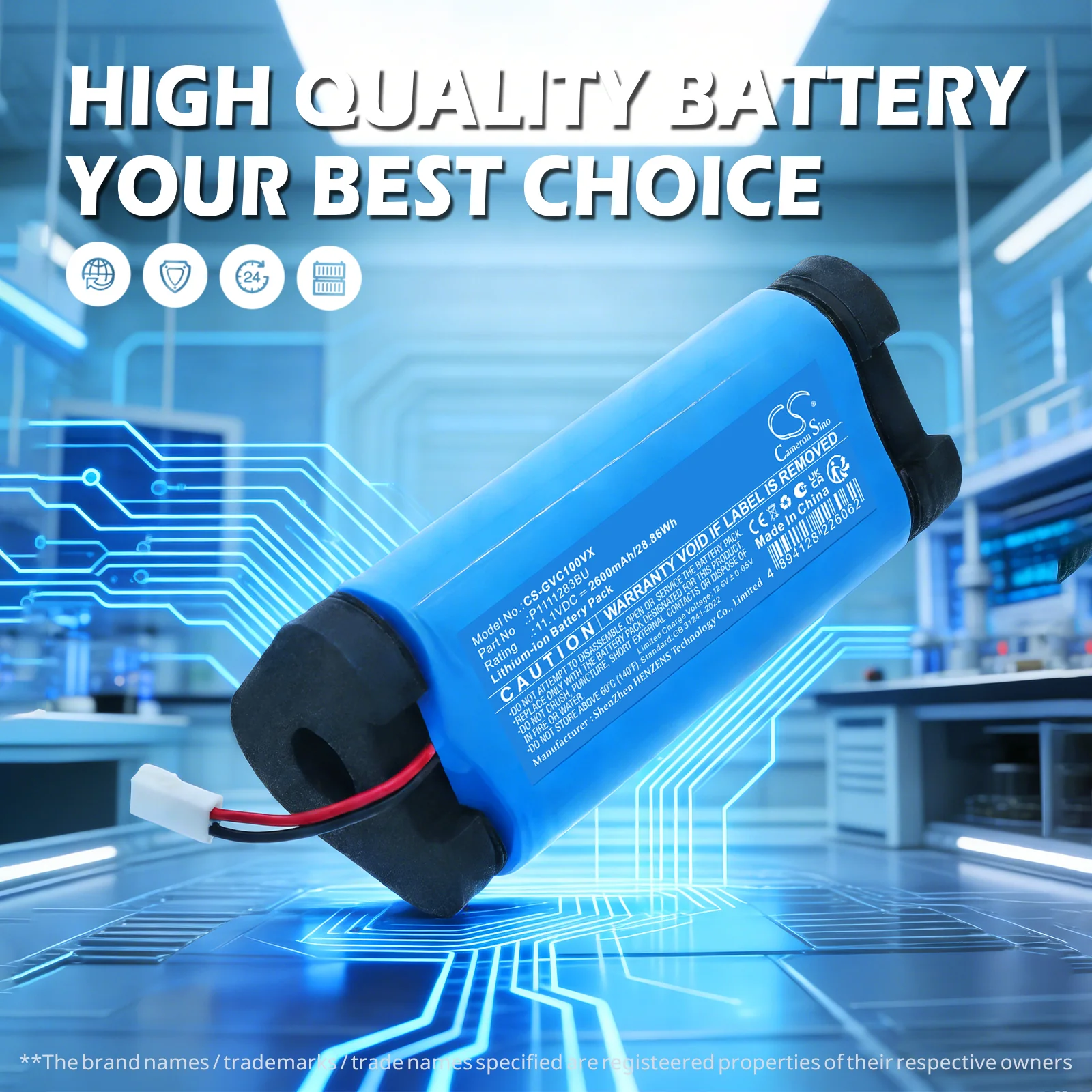 CS-GVC100VX : Battery for GRE Electric Vac VCB10,  Wet Runner BRB75,  Wet Runner RBR120 - Replaces GRE Electric P1111283BU,  PSD18650