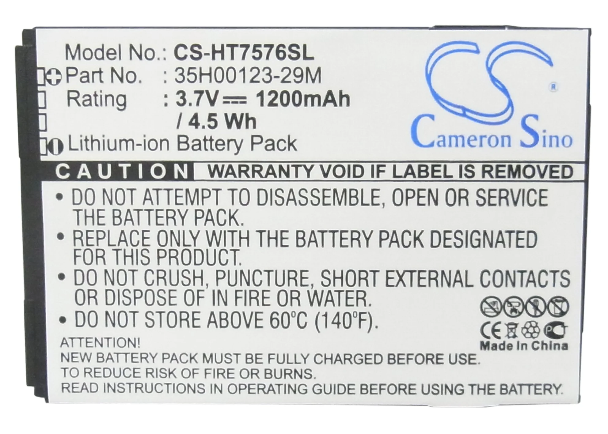 CS-HT7576SL : Battery for HTC 7 Pro, T7576 - Replaces HTC 35H00123-29M, BA S550 - Image 5