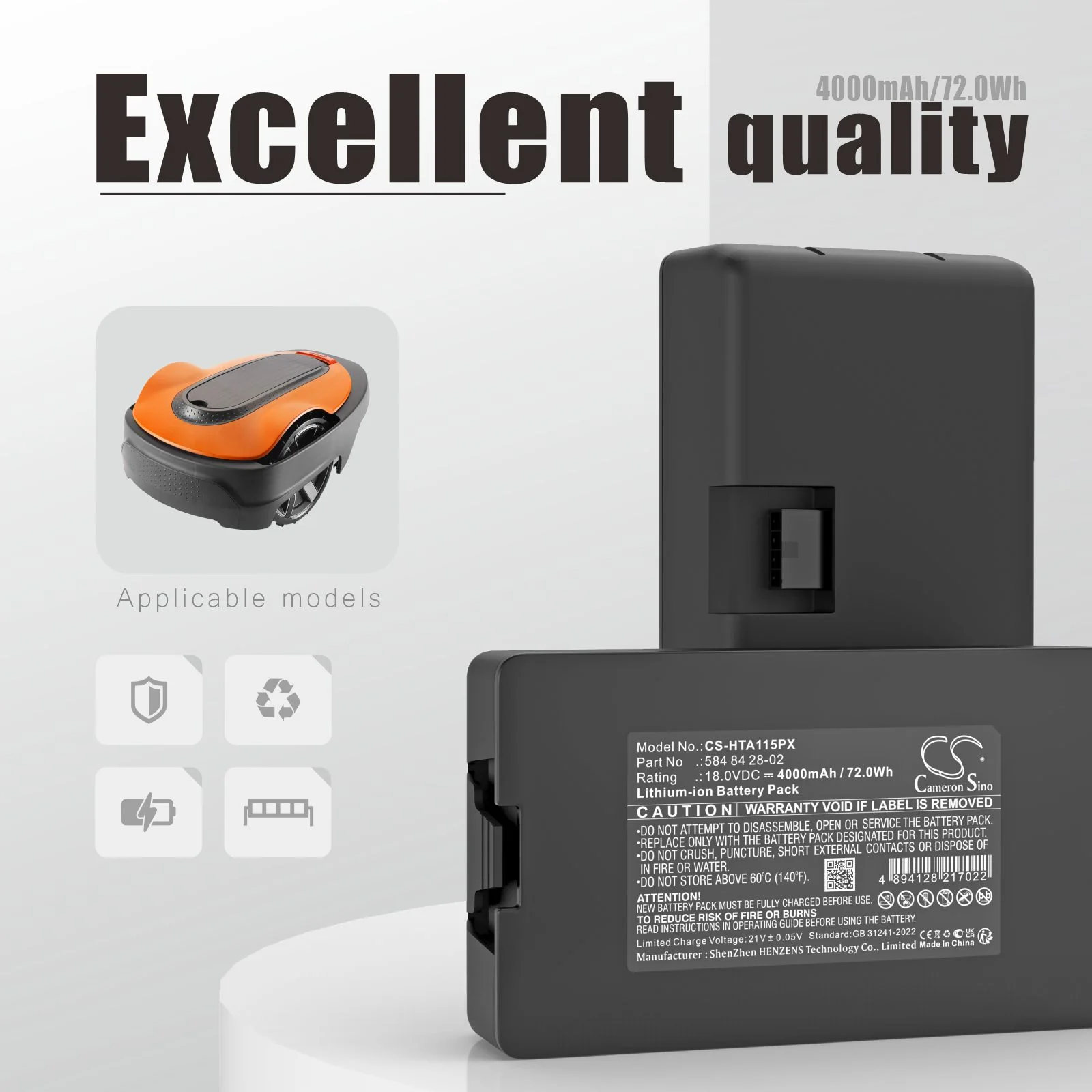 CS-HTA115PX : Battery for Flymo Easilife 200, Easilife 350, Easilife 500 and others - Replaces Husqvarna 590 21 42-02, 584 84 28-02, 584 85 28-03 and others - Image 2