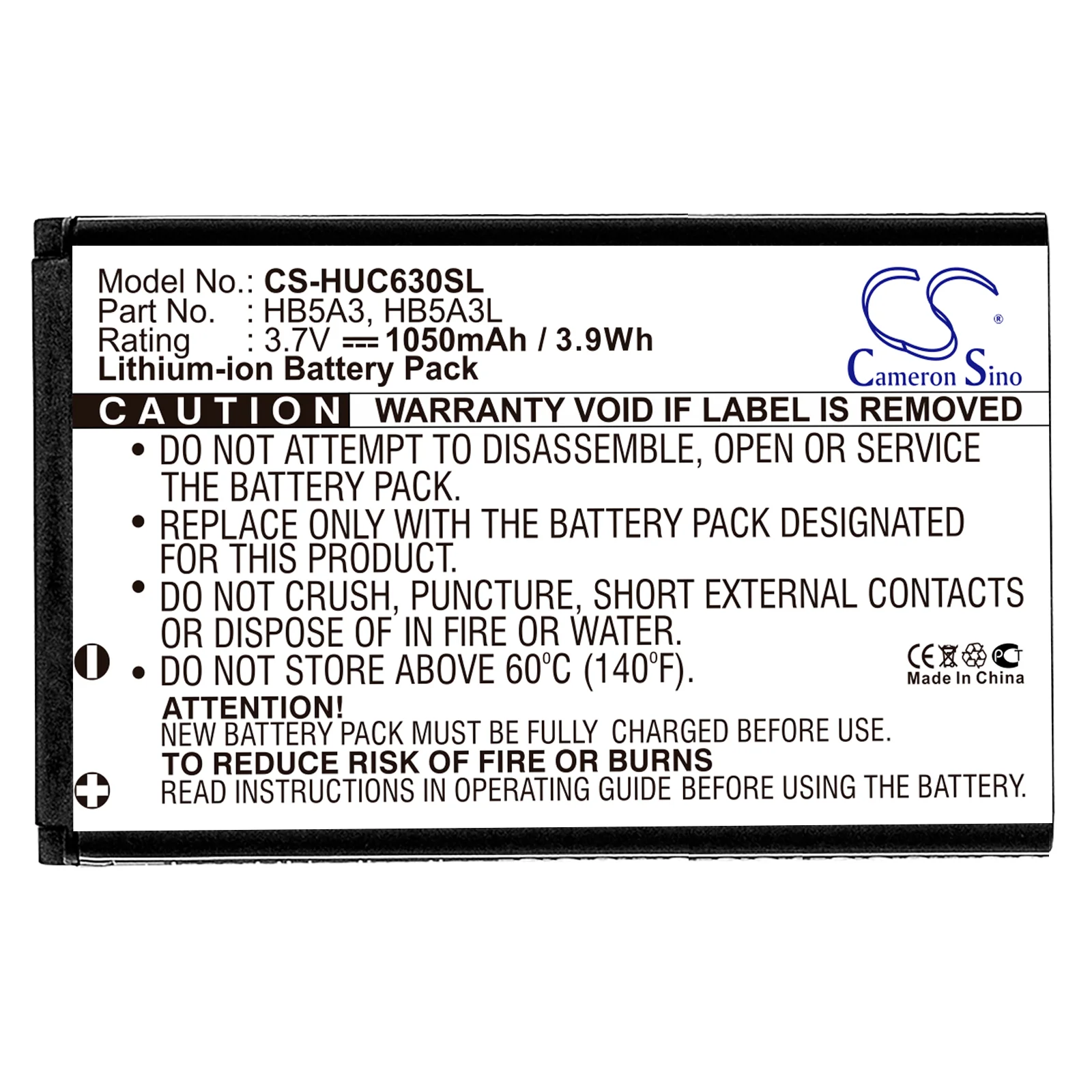 CS-HUC630SL : Battery for Huawei C6300 - Replaces Huawei HB5A3, HB5A3L - Image 3